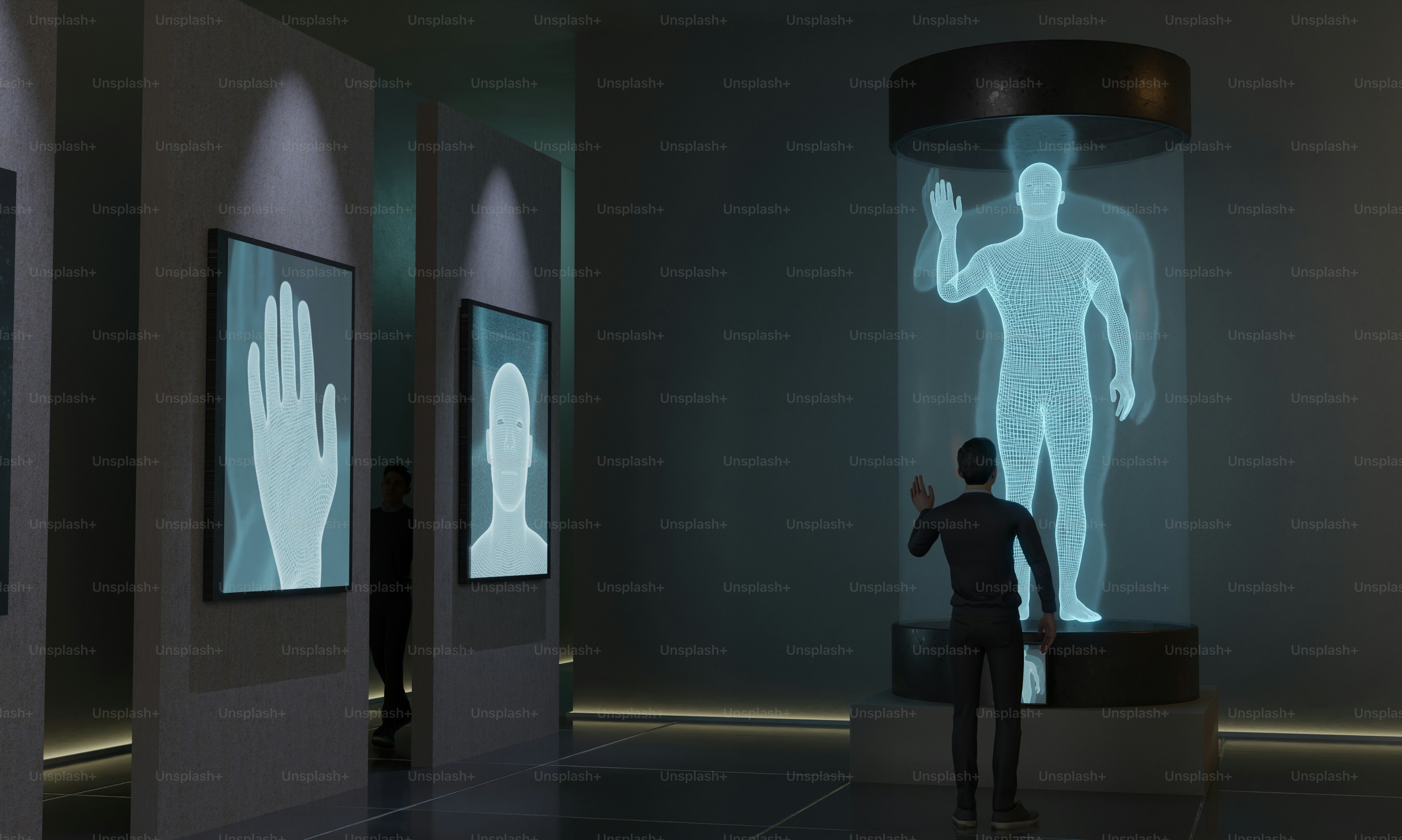 A man is standing in a dimly lit room