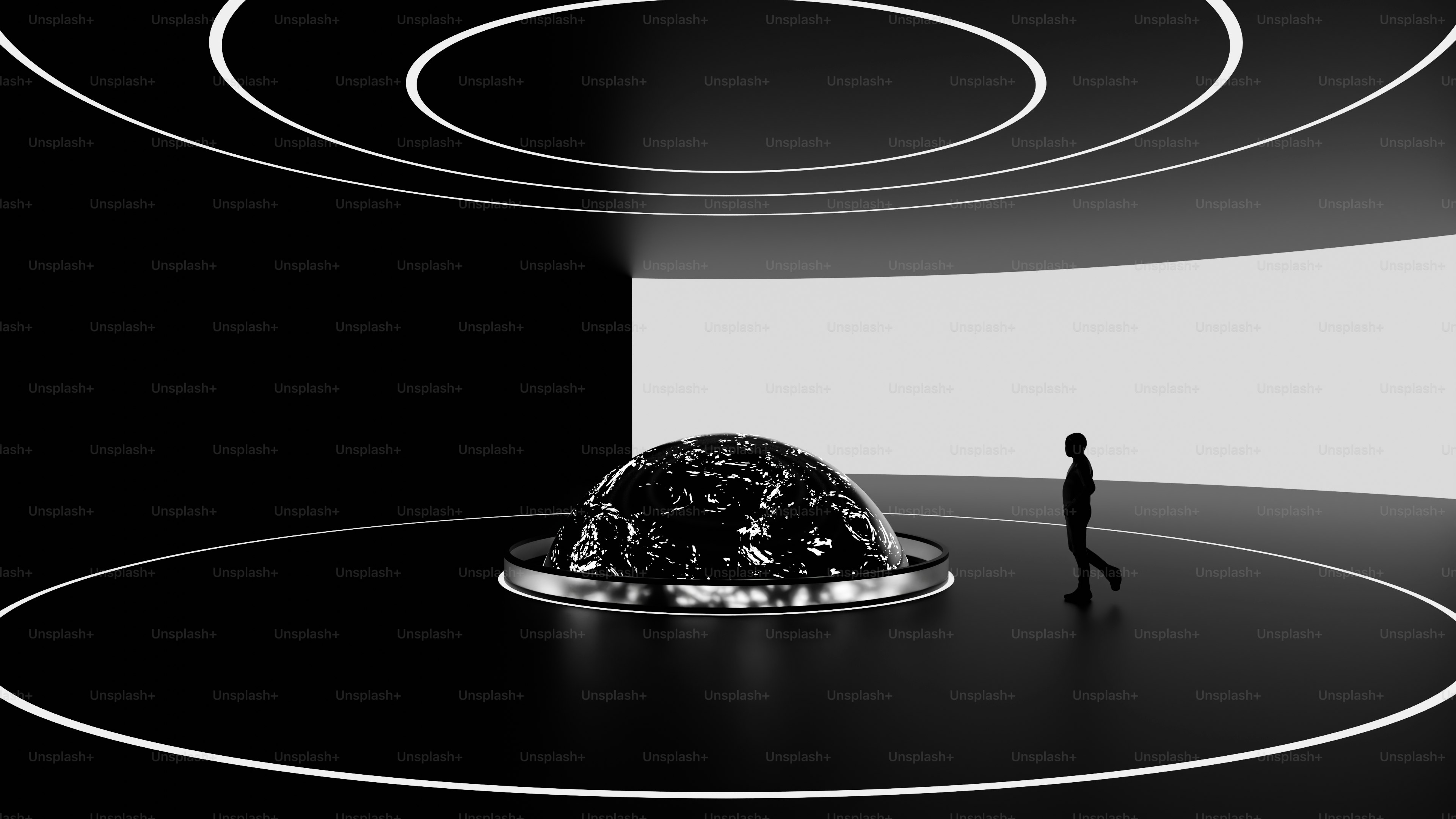 A black and white photo of a person standing in a room