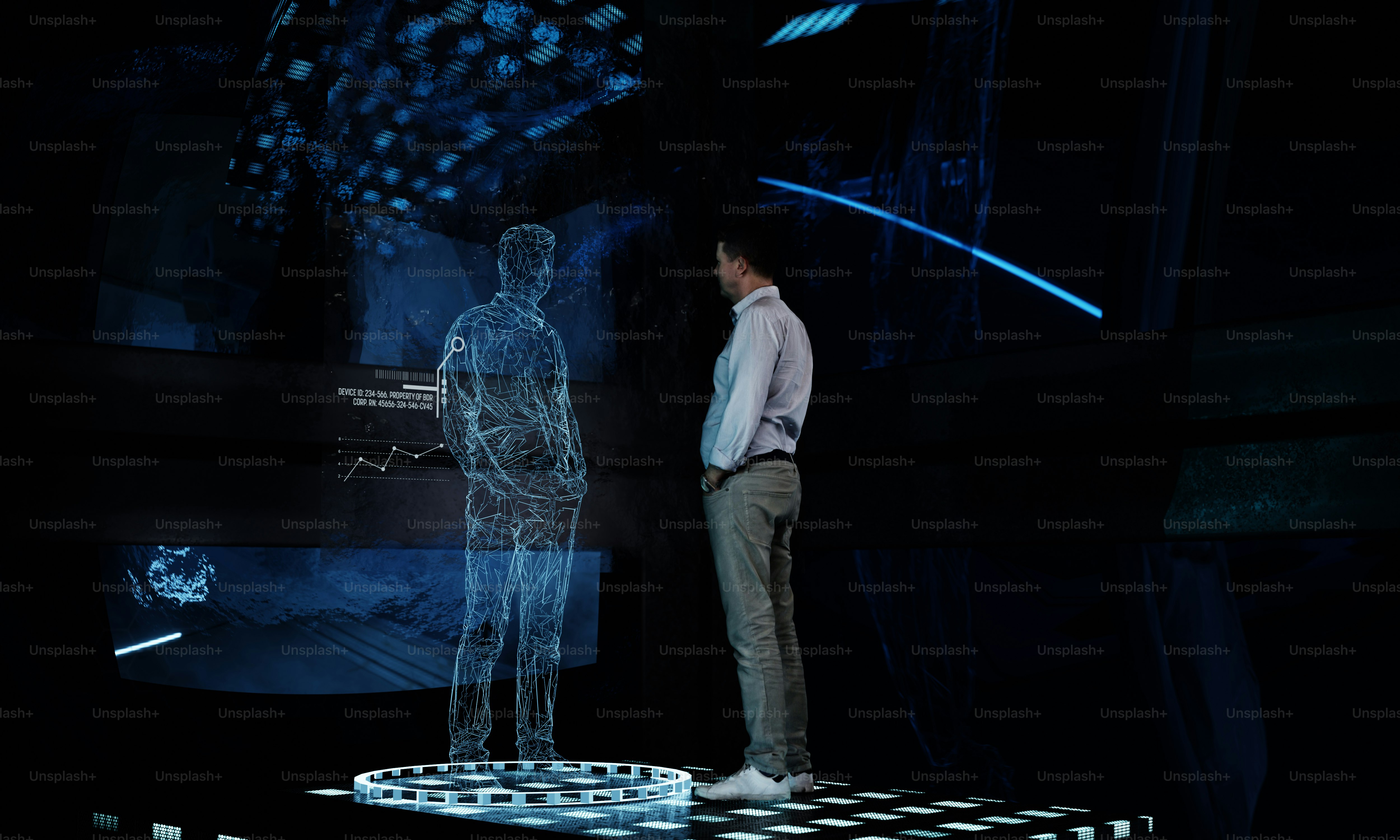 A man standing on top of a table in front of a TV
