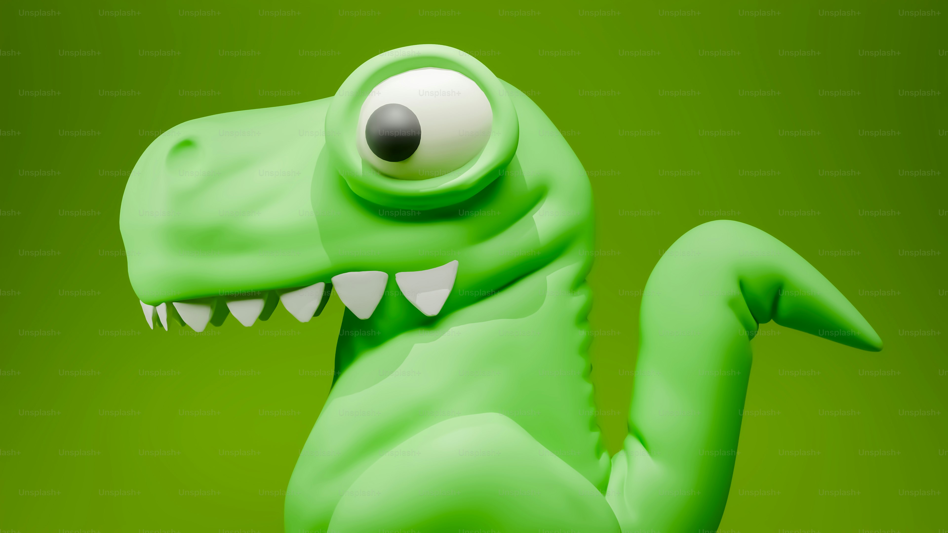 大きくて愚かな目を持つ緑の漫画の恐竜。