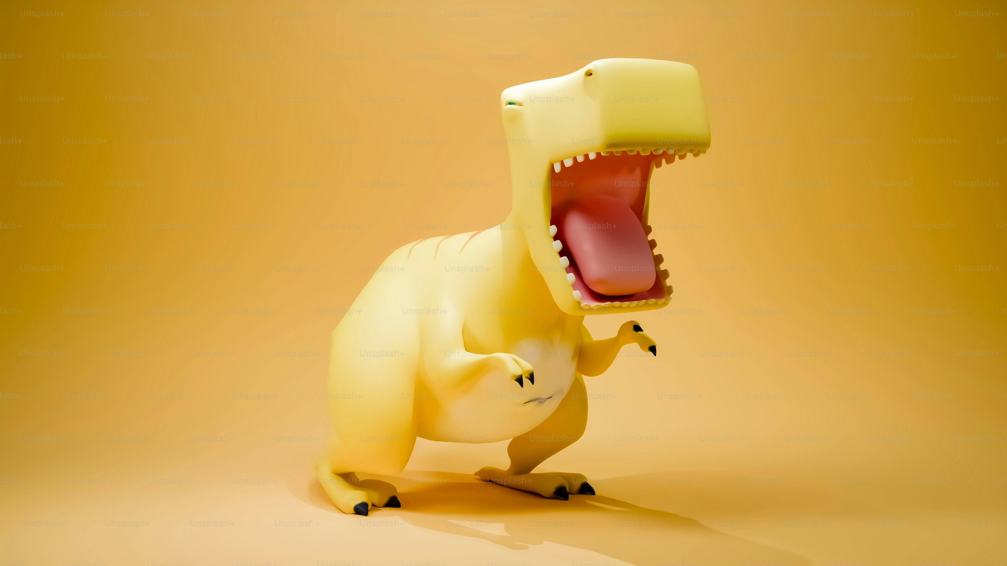 黄色い恐竜が口を大きく開けて吠えています。