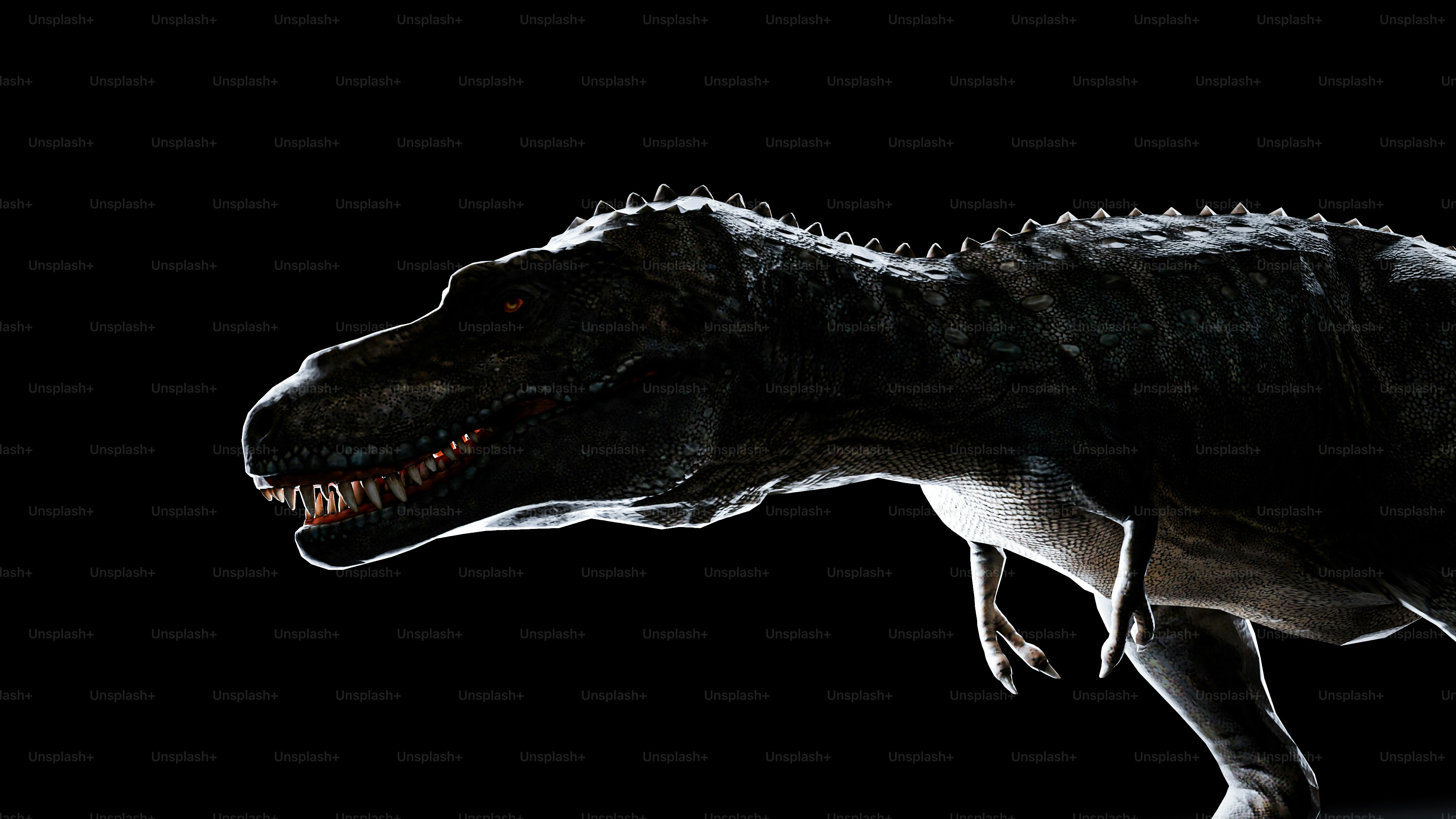 Un tyrannosaure rex se tient menaçant dans l'ombre. photo – Image de Rendu  3D sur Unsplash, image size:3000x1688