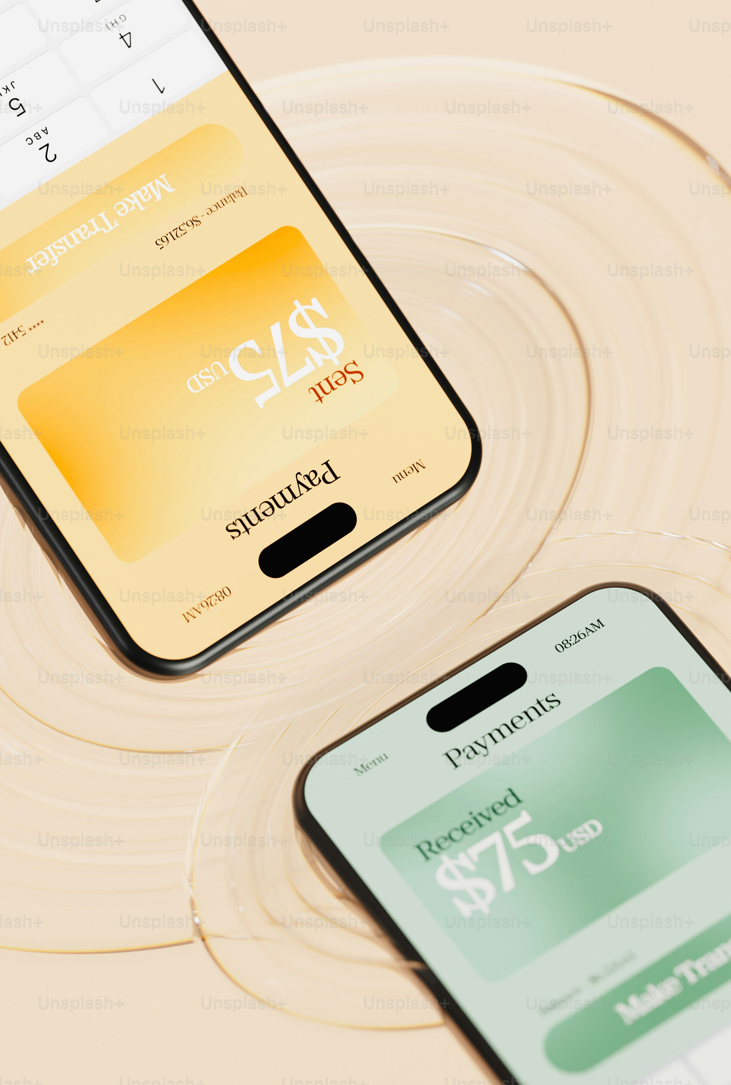 Two phones show payment details in a banking app.
