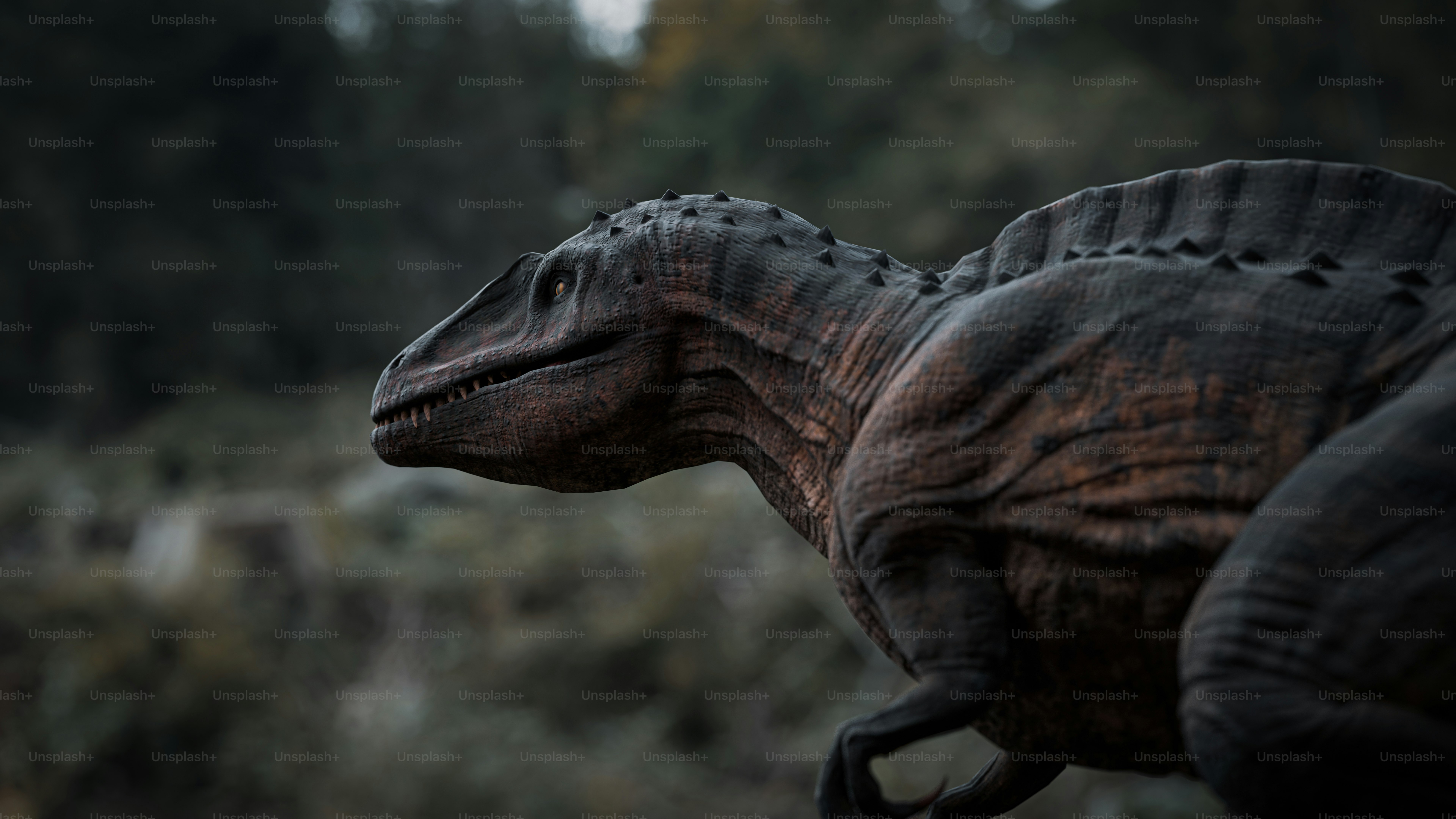 Seekor dinosaurus besar melihat ke kejauhan.