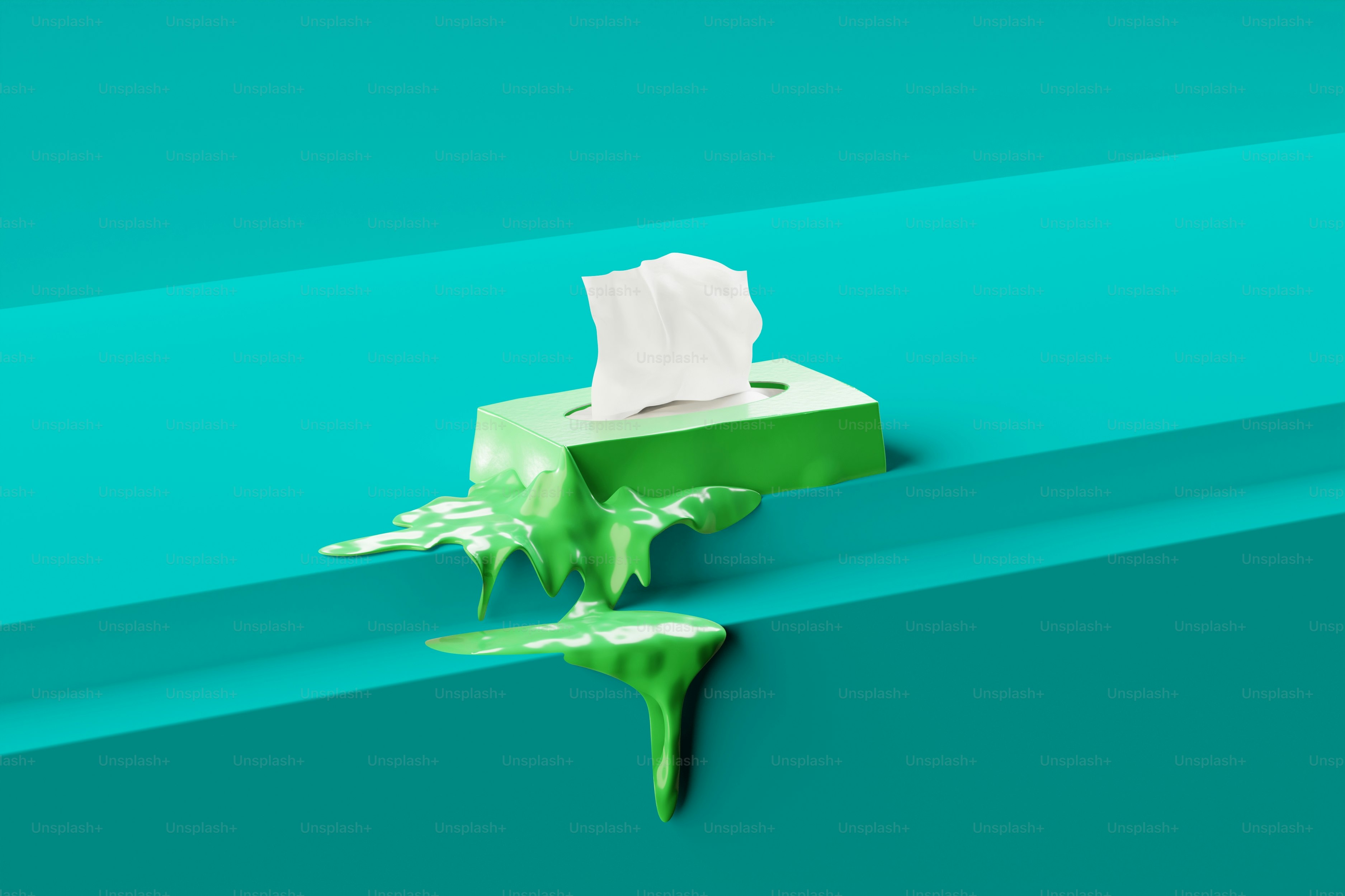 A box of tissues oozes green slime. photo – Abstract Image on Unsplash