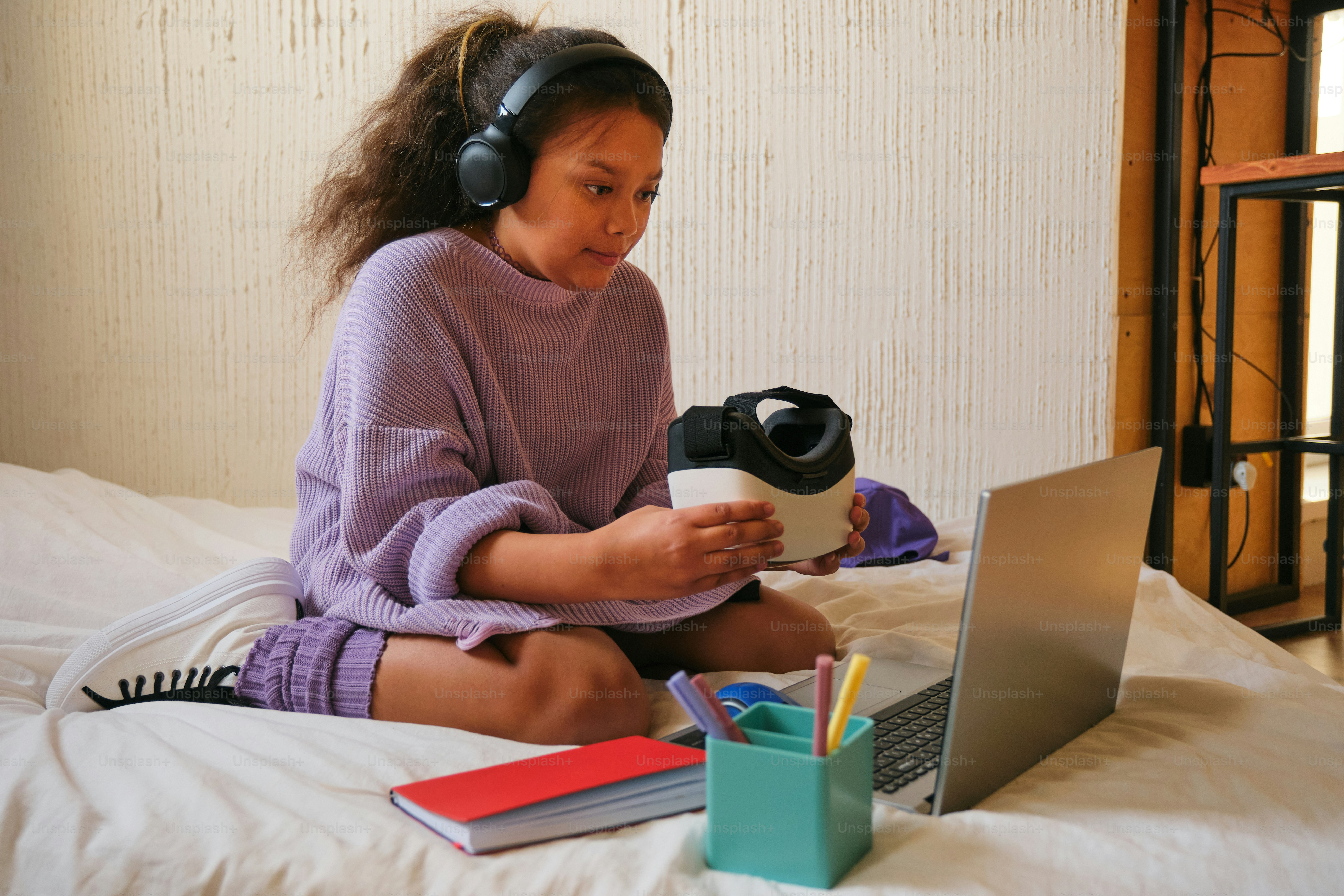 Girl is on a video call with a camera.