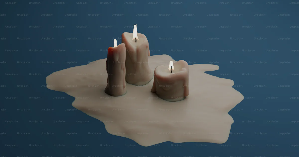 Candle Puddle Three lit candles sit in a melted wax puddle. photo – 3d render Image ...