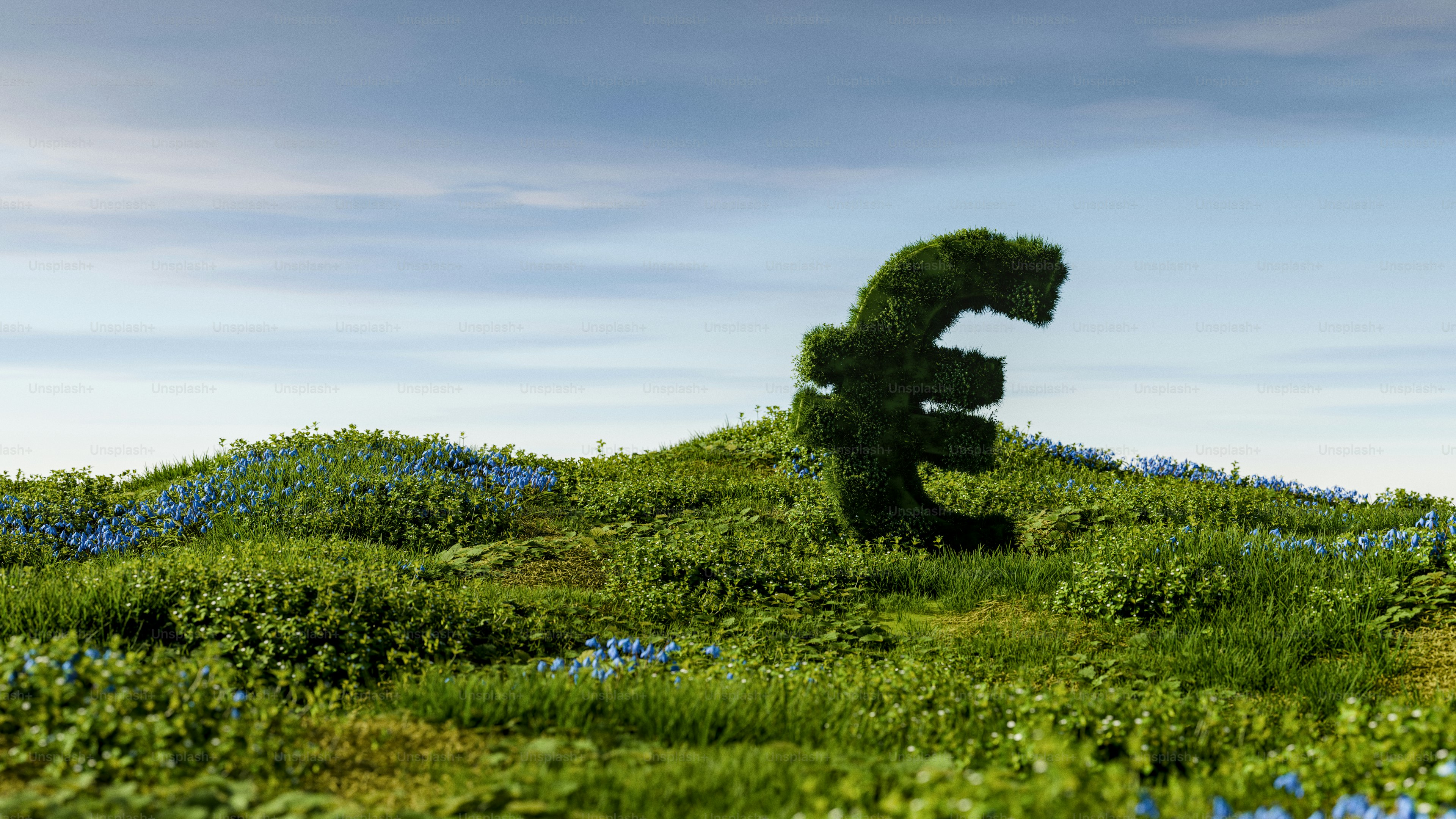 A euro symbol made of plants in a field.
