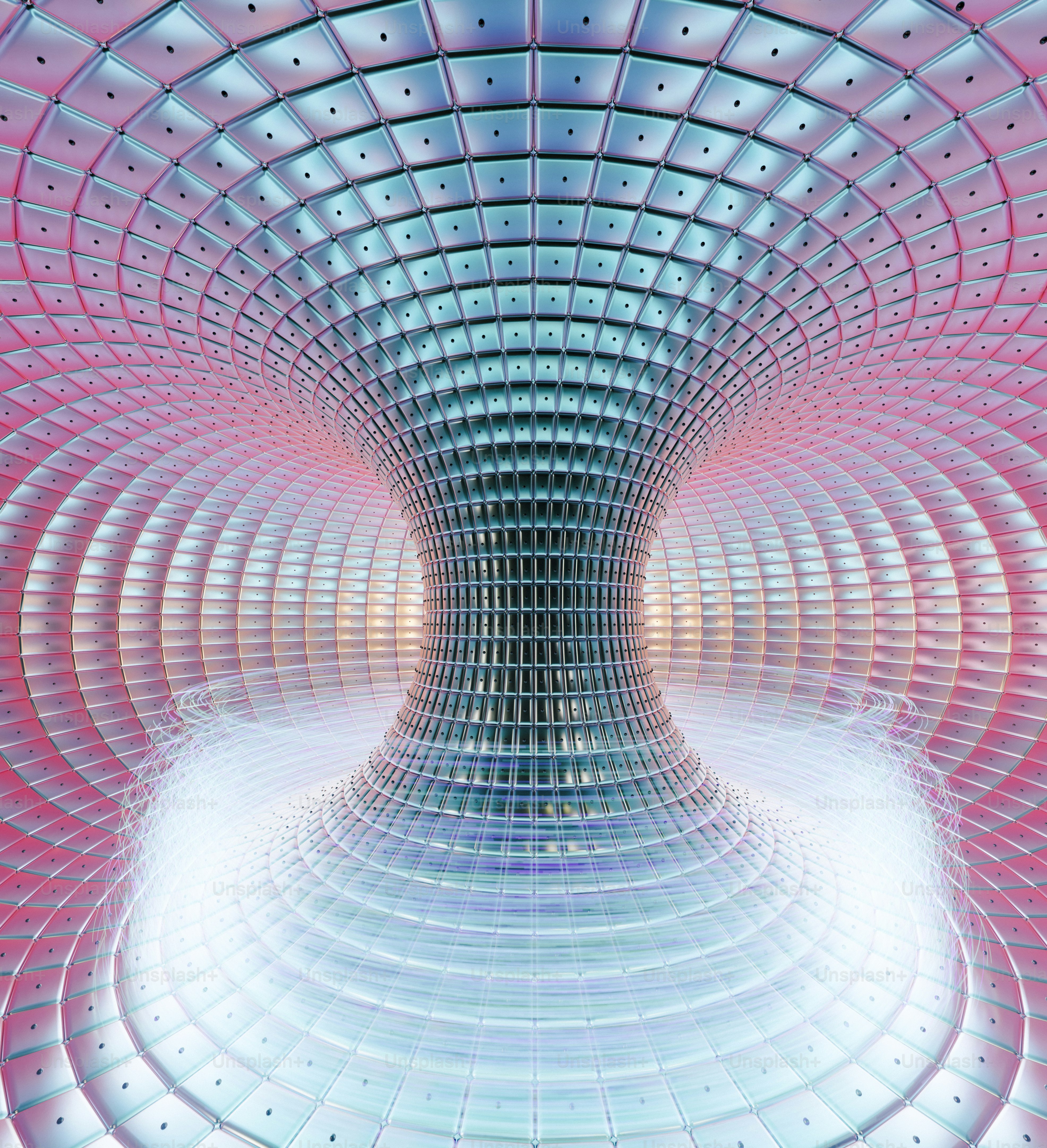 Un túnel abstracto con patrones iridiscentes.