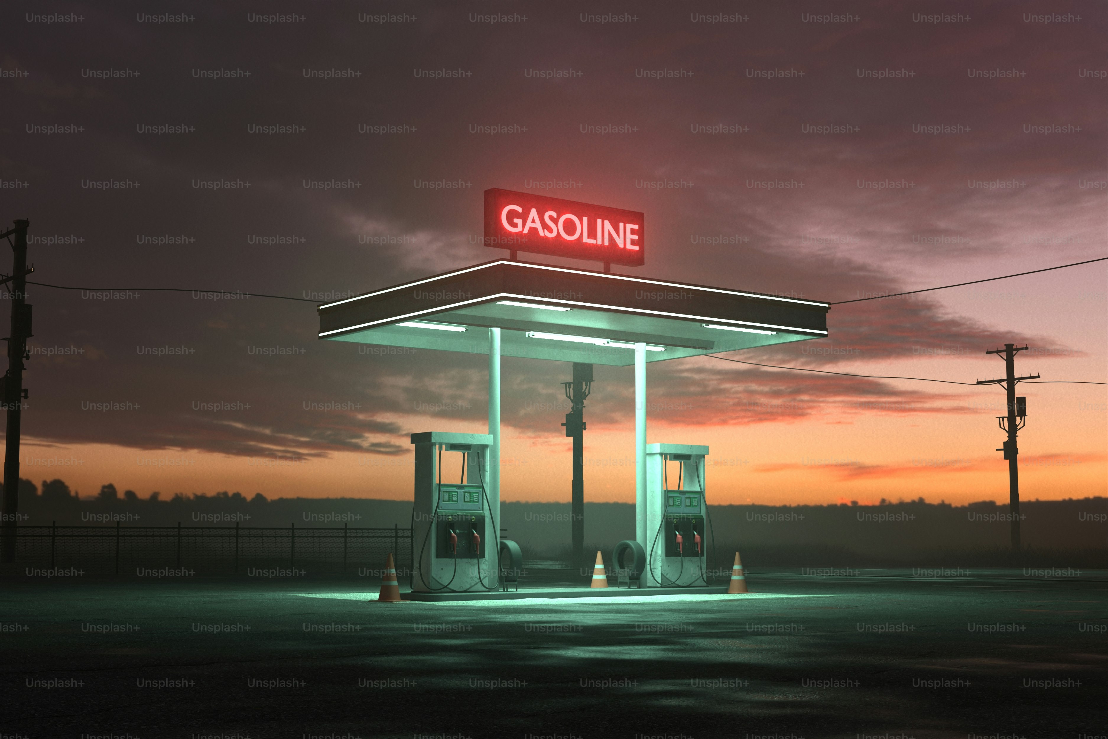 Gas Station Nostalgia. 3D Render.