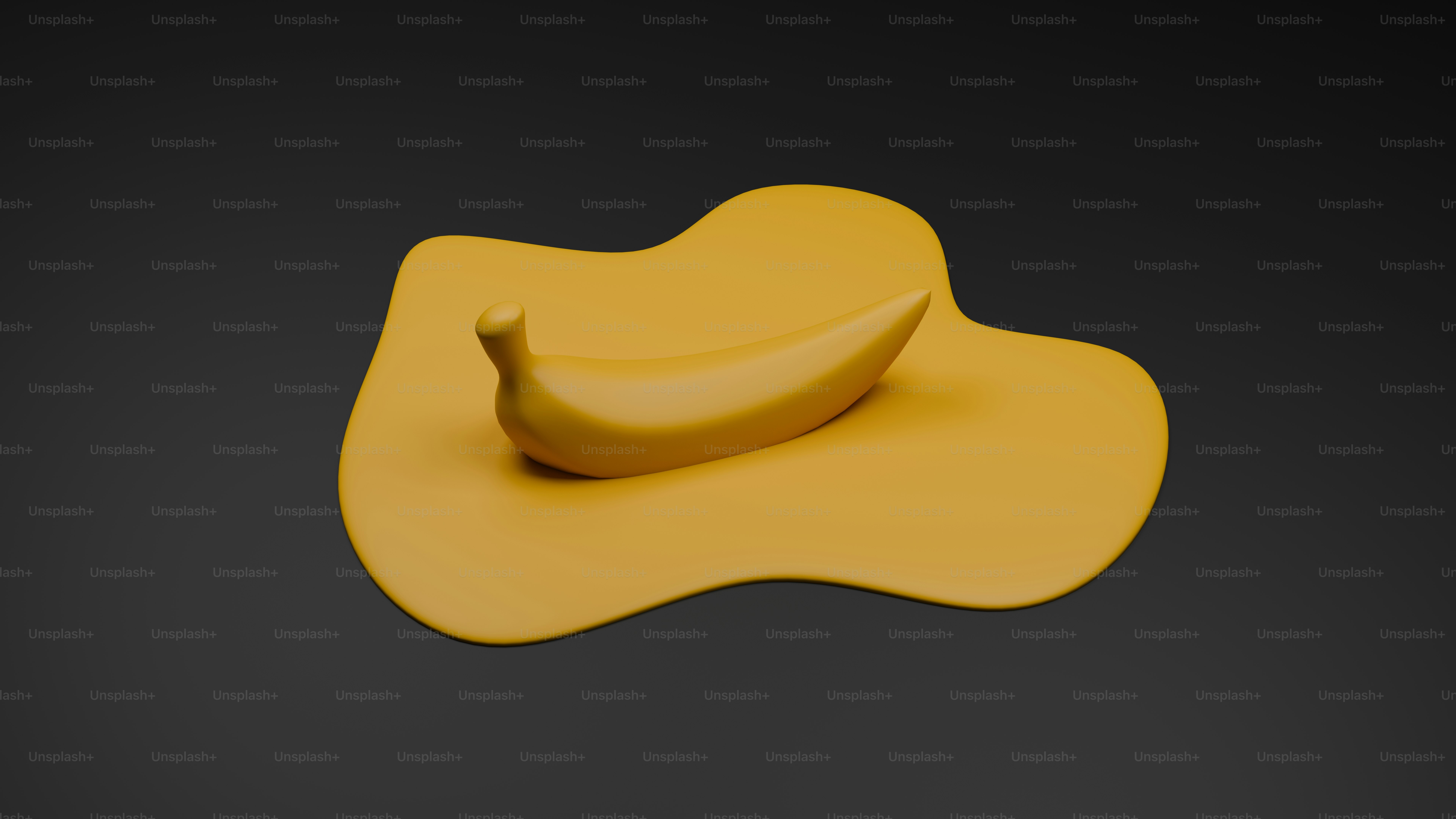 A banana sitting on a blob of yellow substance.