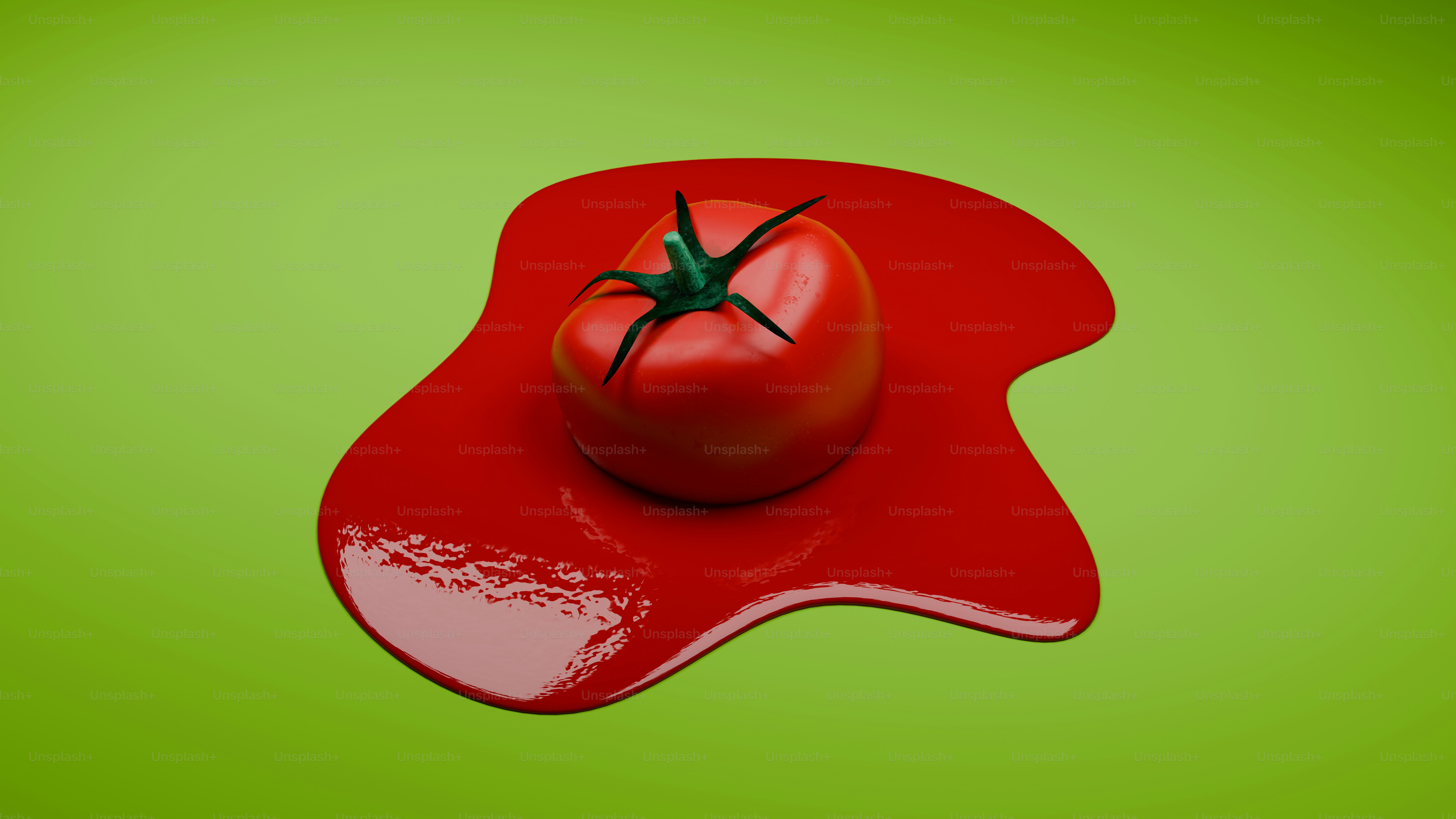 A tomato sits in its red, squeezed juice