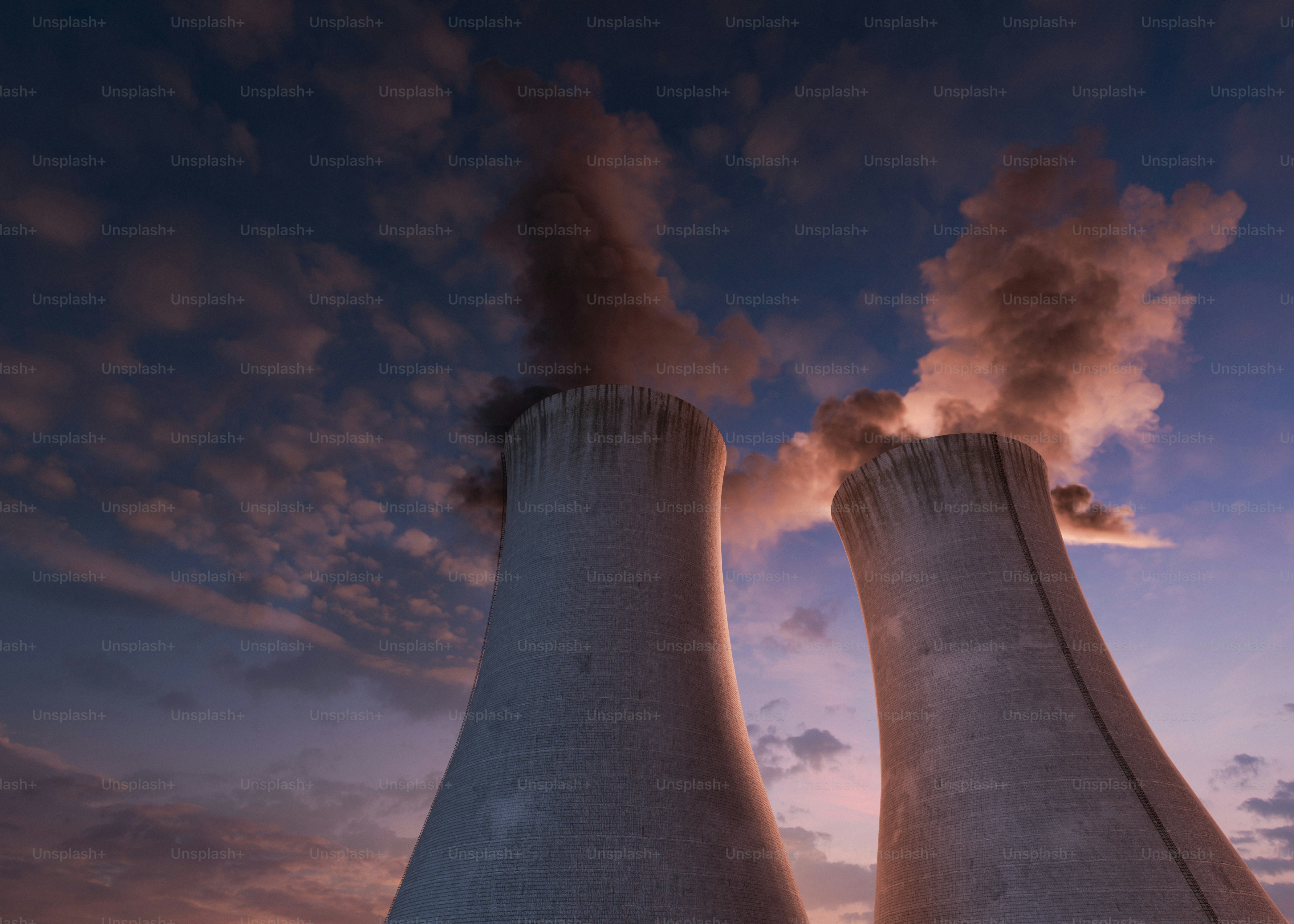Des tours de centrales électriques libérant de la fumée dans le ciel.