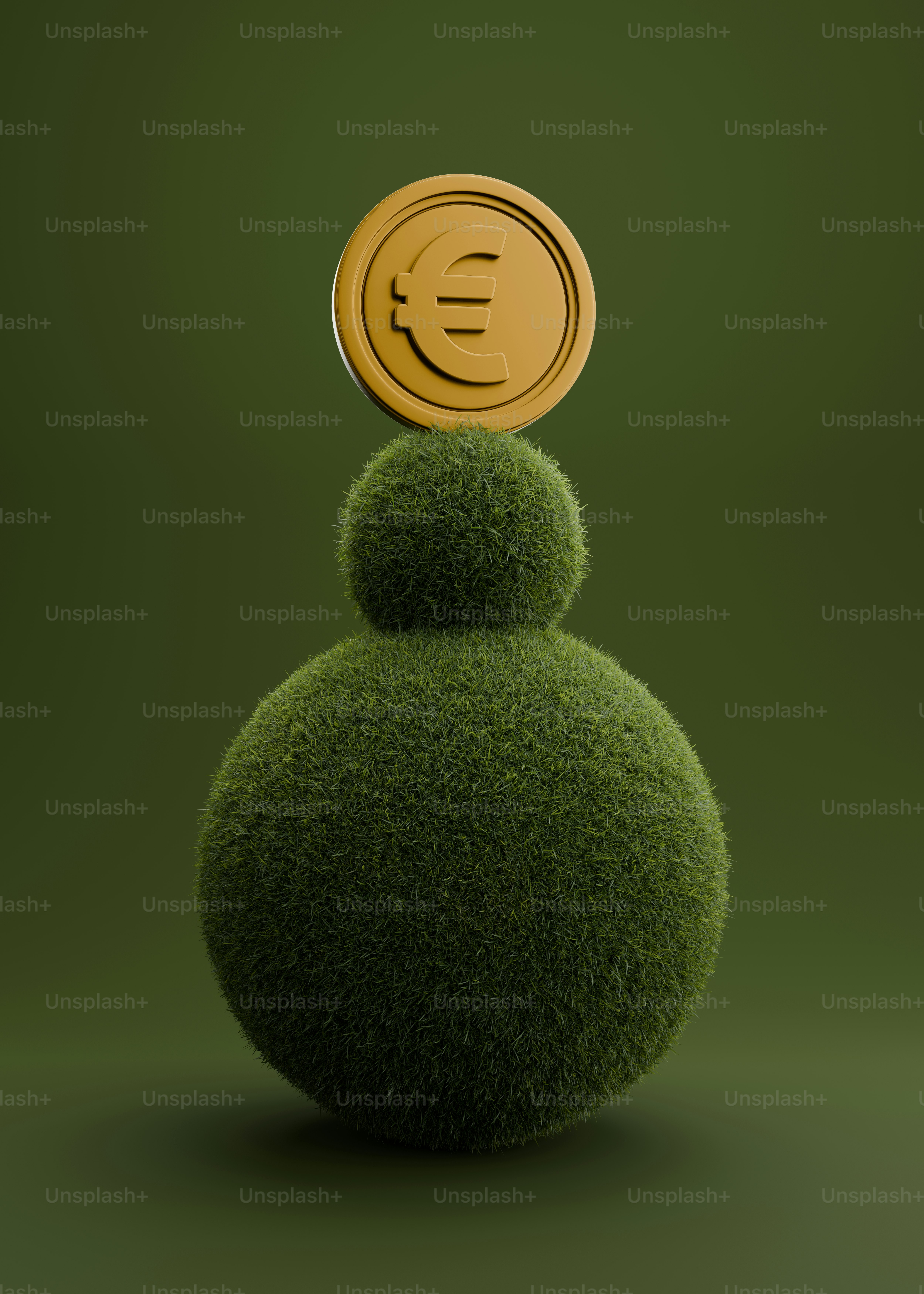 유로 코인은 녹색 토피어리 덤불에 균형을 이룹니다. 사진 – Unsplash의 돈 이미지