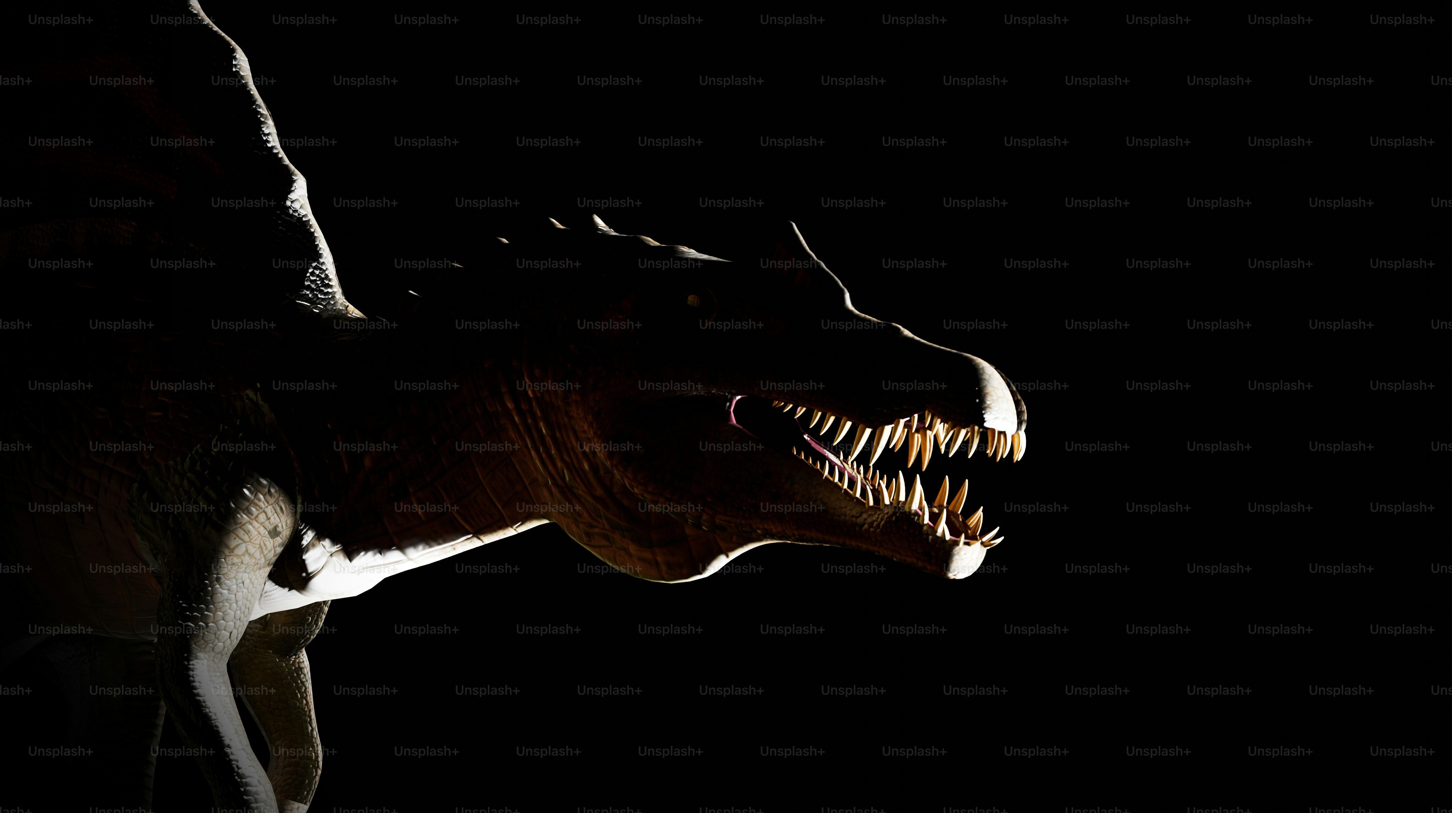 무시무시한 공룡이 어둠 속에서 모습을 드러냅니다.