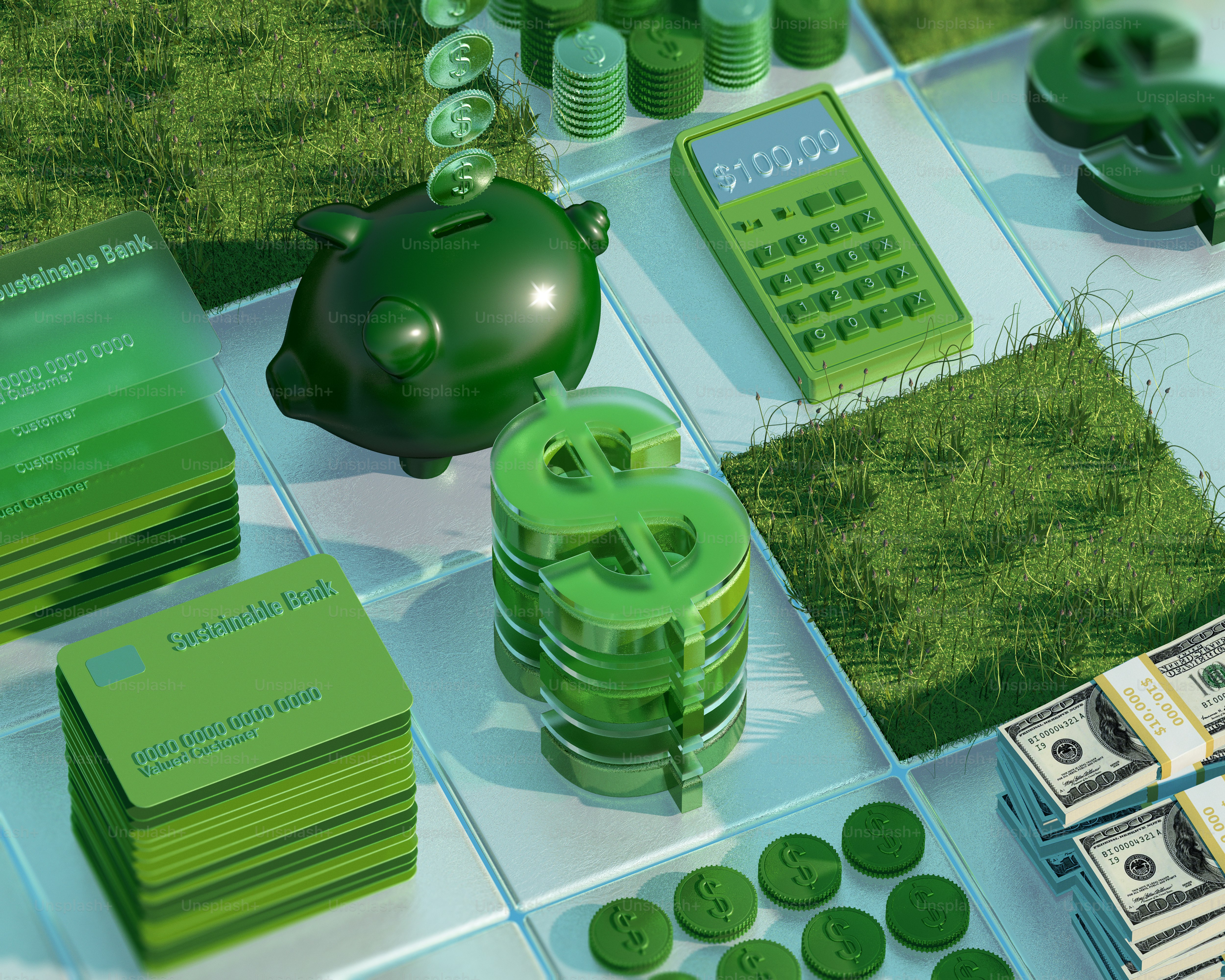 Banking and money concepts shown in green.