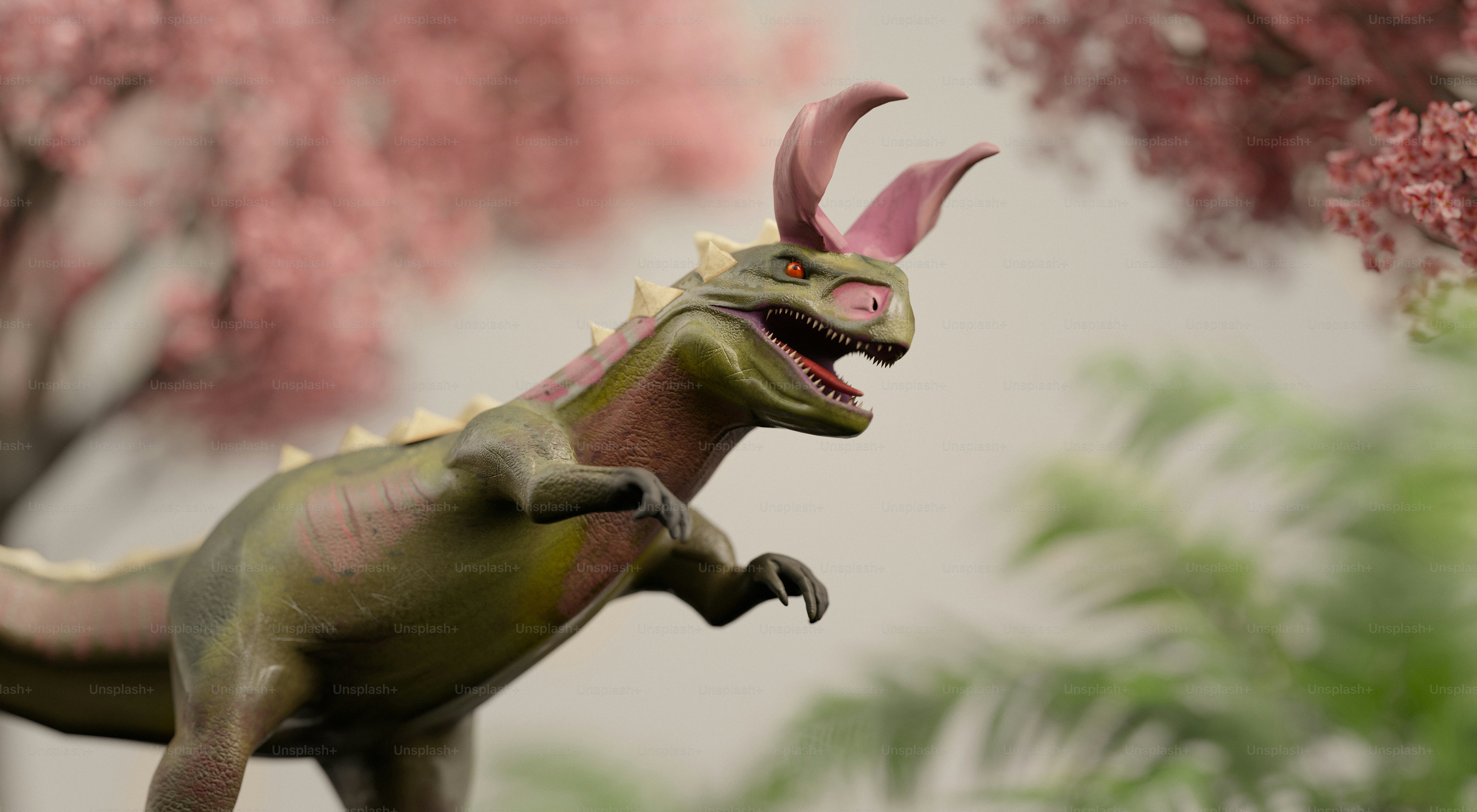 A creature with horns and open mouth, in the wild