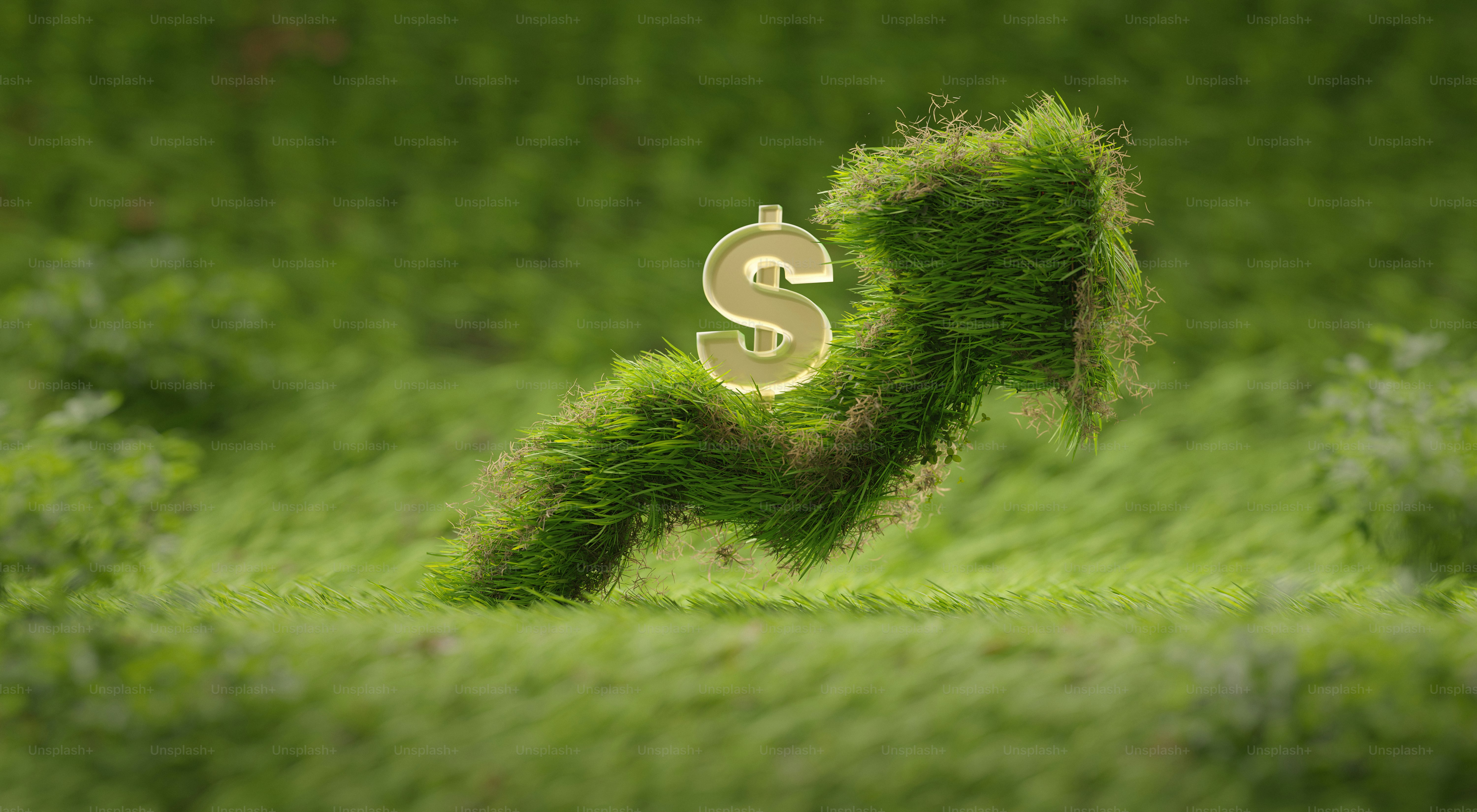 Green growth and rising dollar sign symbolizes prosperity.