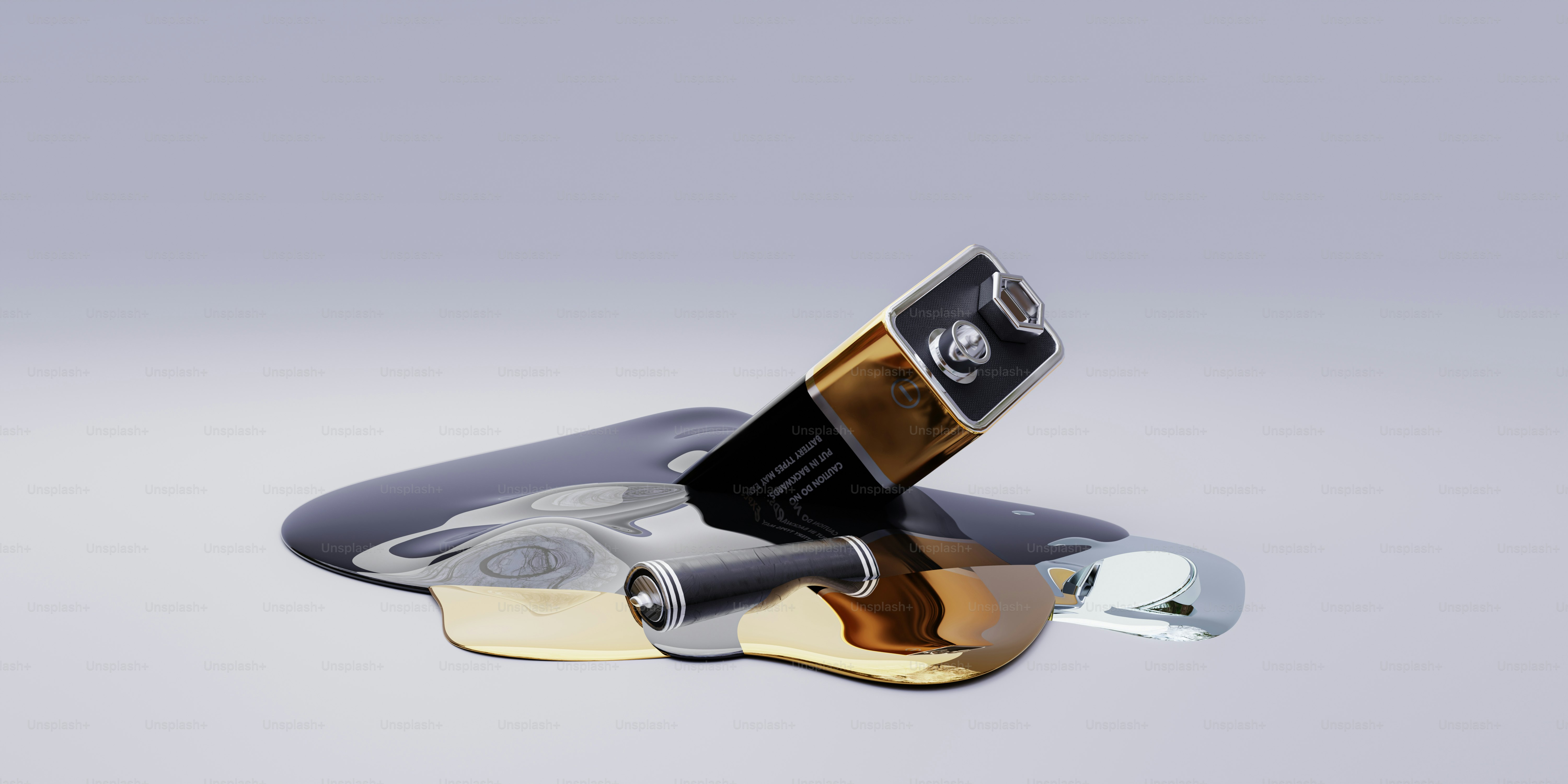 A battery with molten metal reflections.