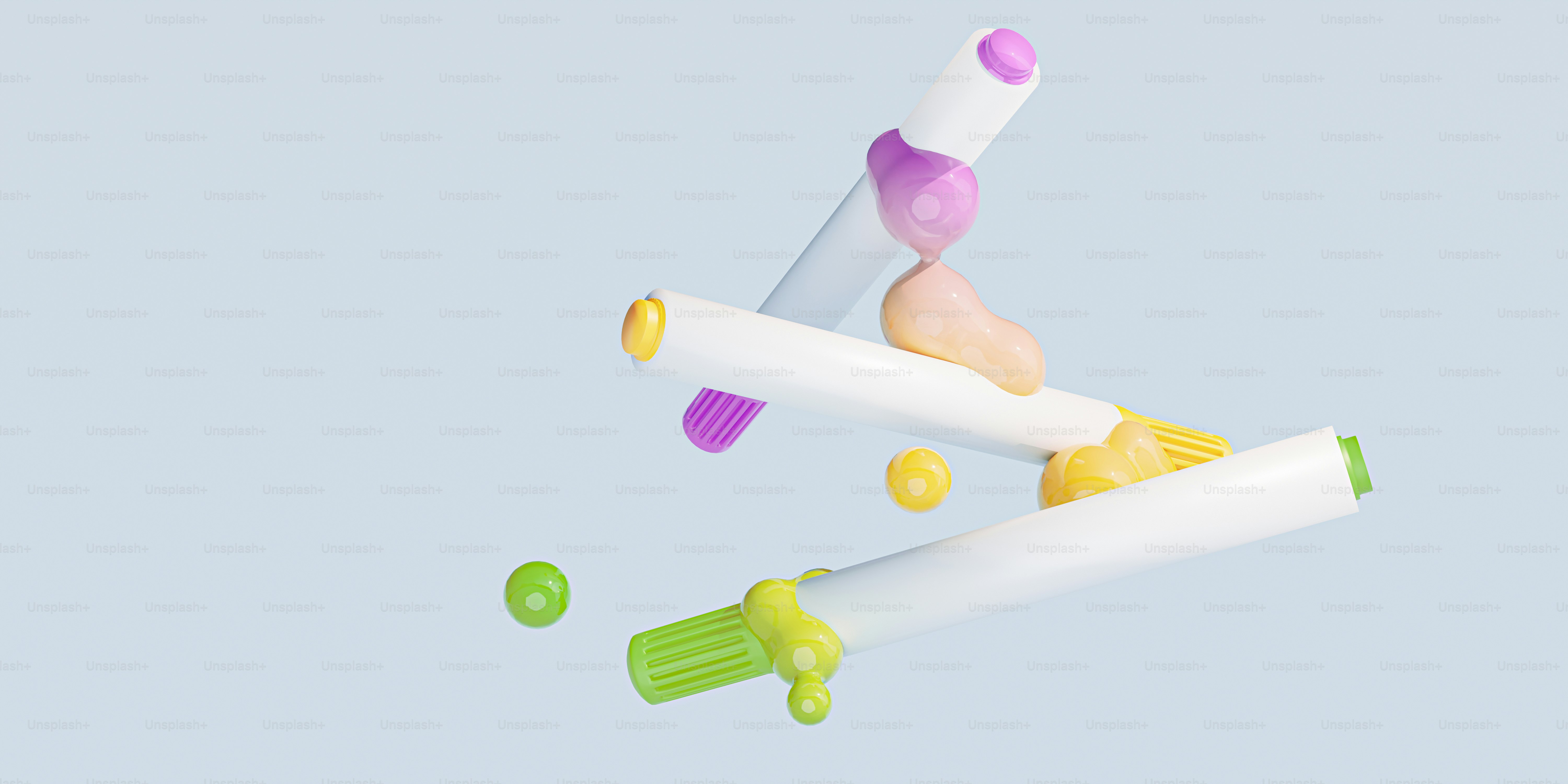 Colorful markers and paint splatters.