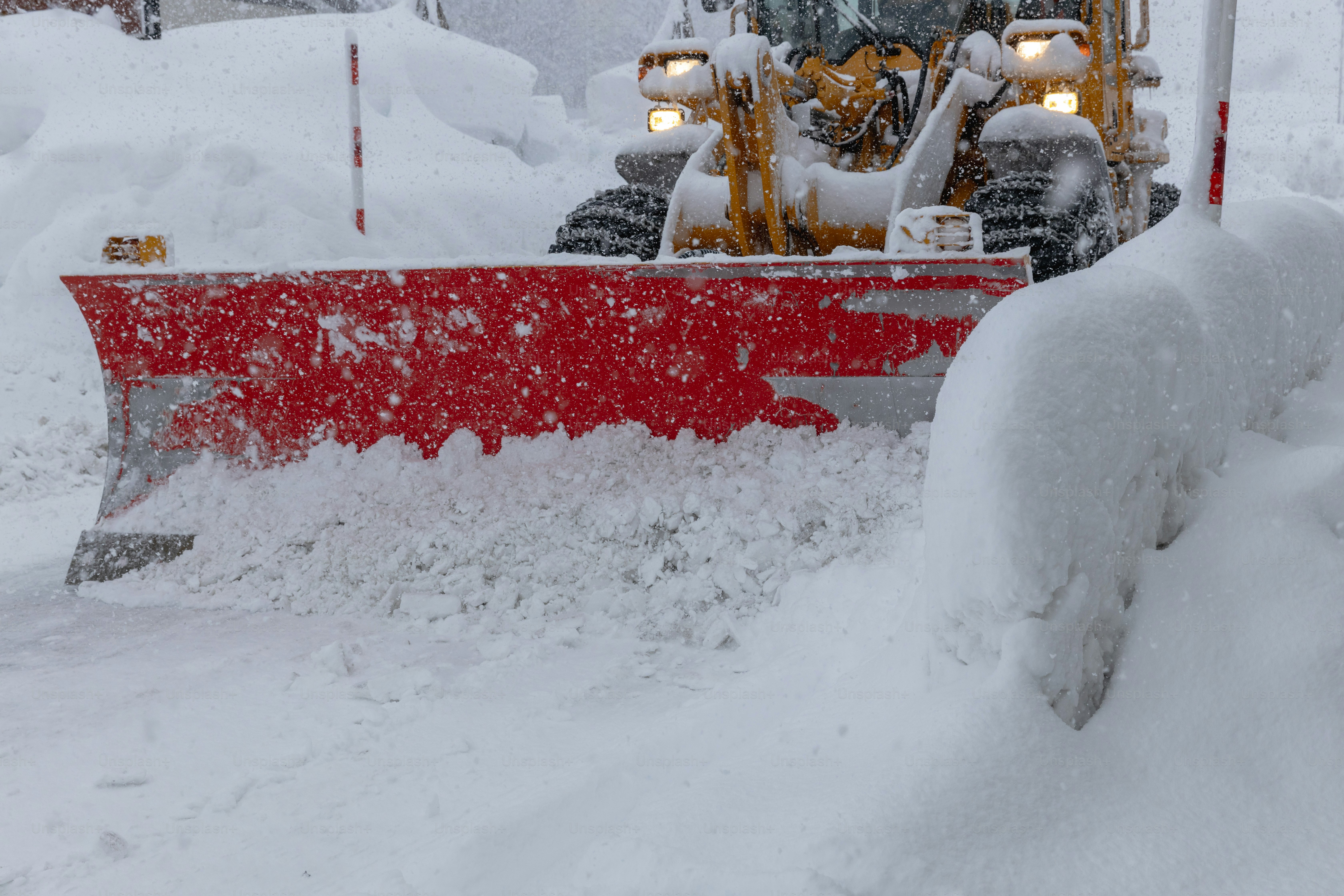 A snowplow clearing the snow from roads. Yamagata, Japan.
