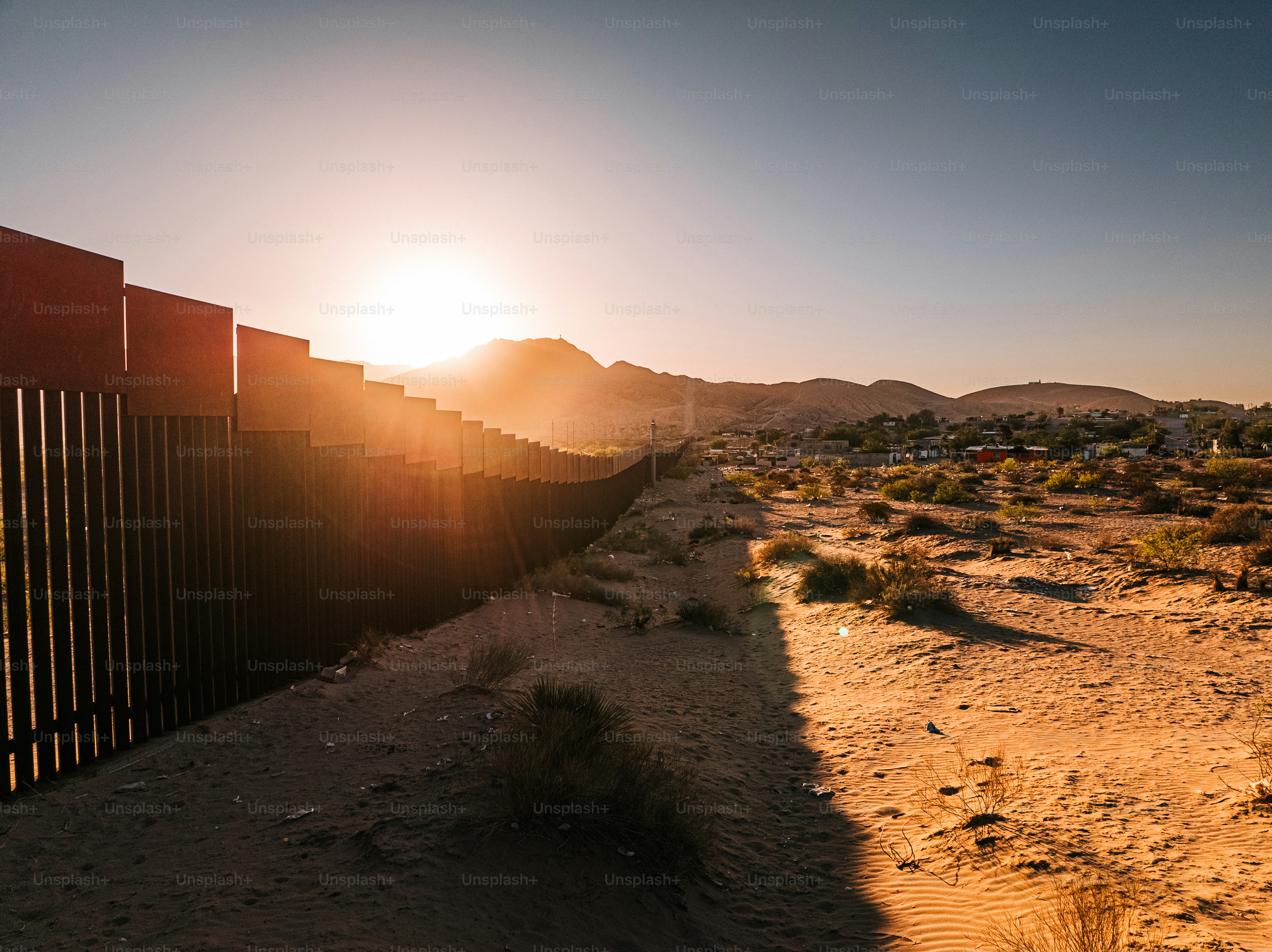 Aerial View of the U.S. Southern Border Wall Fence “El Muro Fronterizo” separating El Paso and Ciudad Juárez, Mexico in Springtime.

Photo taken in Mexico.