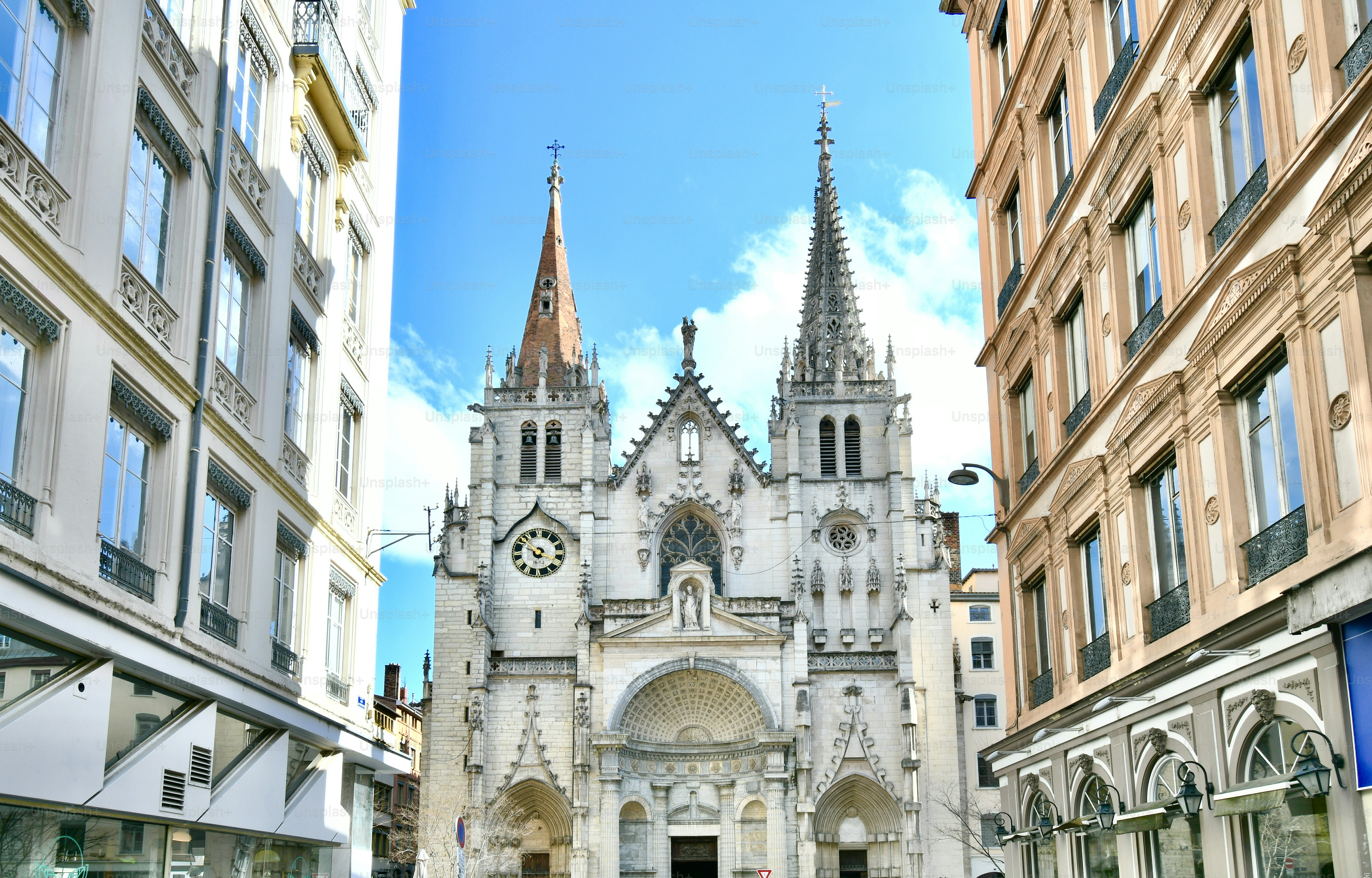 Famous gothic church of Saint Nizier in the Presqu'île district of Lyon, France