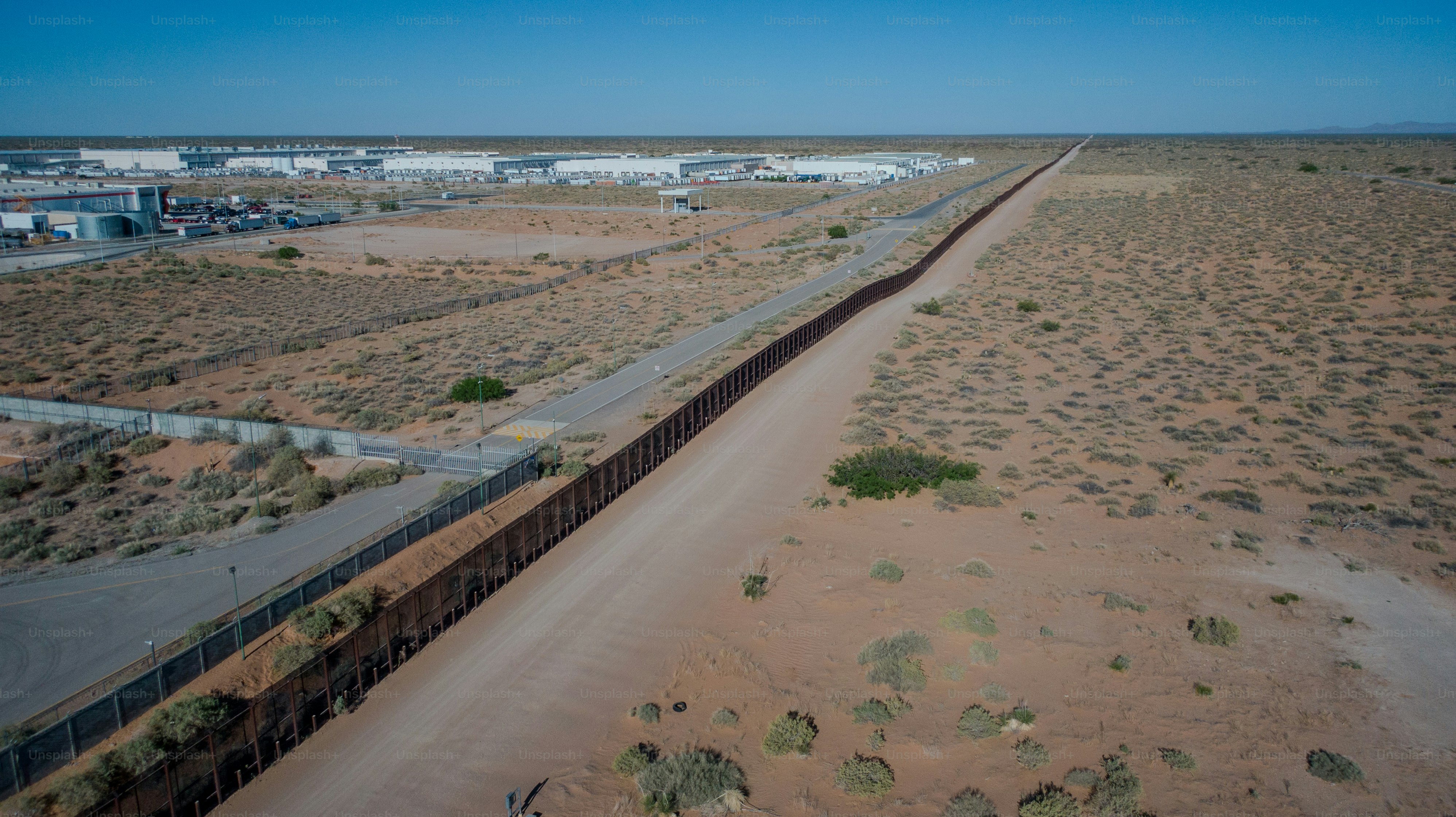 Aerial Drone View of the United States Border Wall in New Mexico Near ...