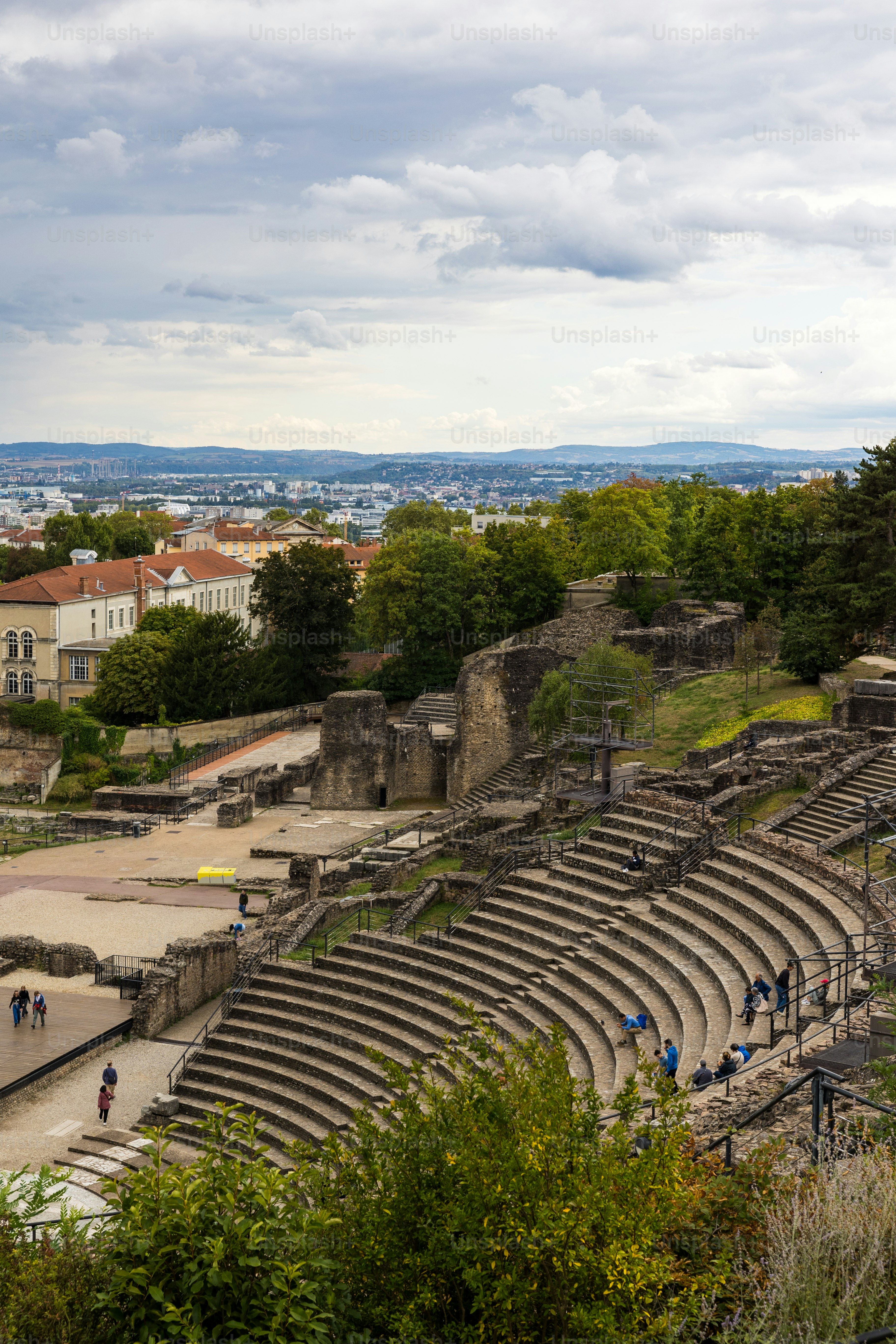 Fourvière antique theater in Lyon on a cloudy day