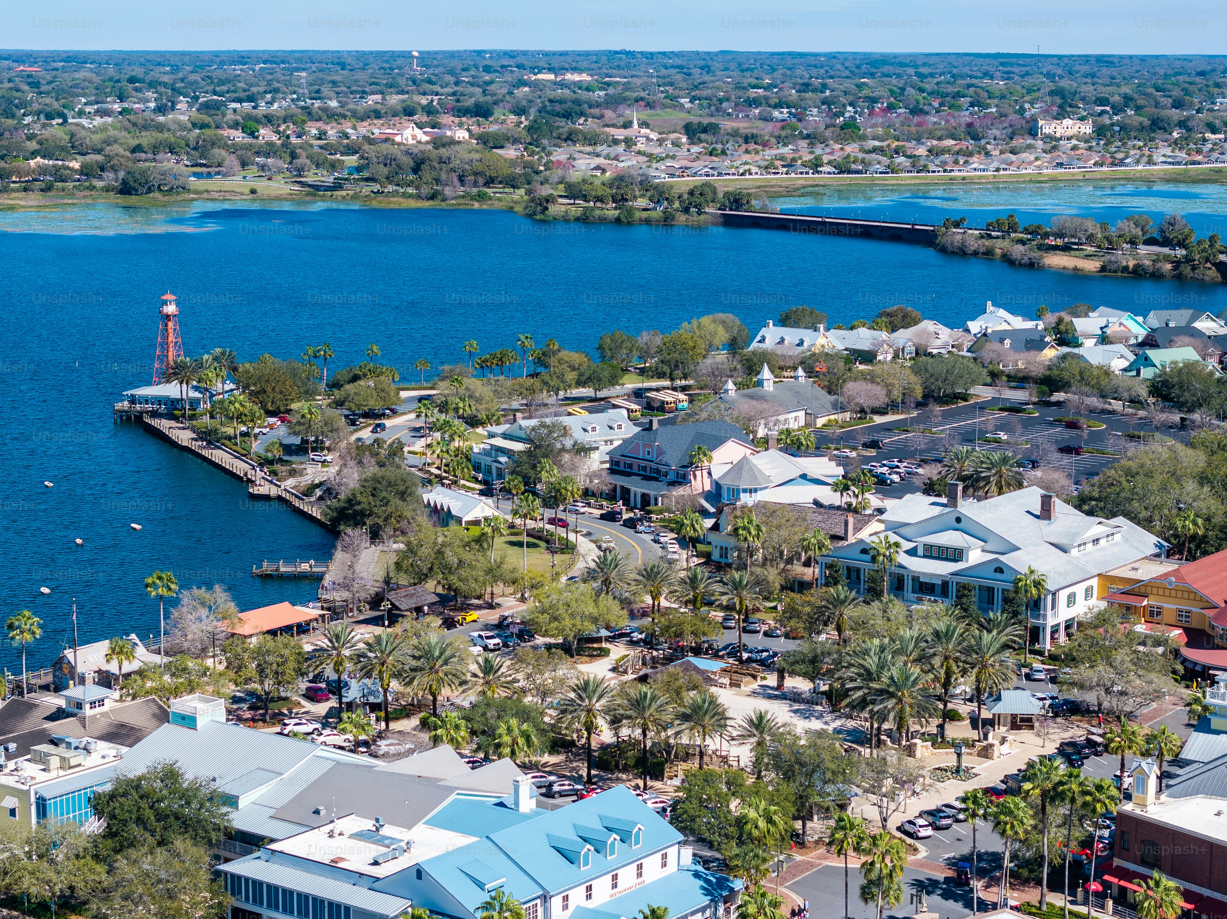 Aerial photo of Lake Sumter in the Villages, Florida.
