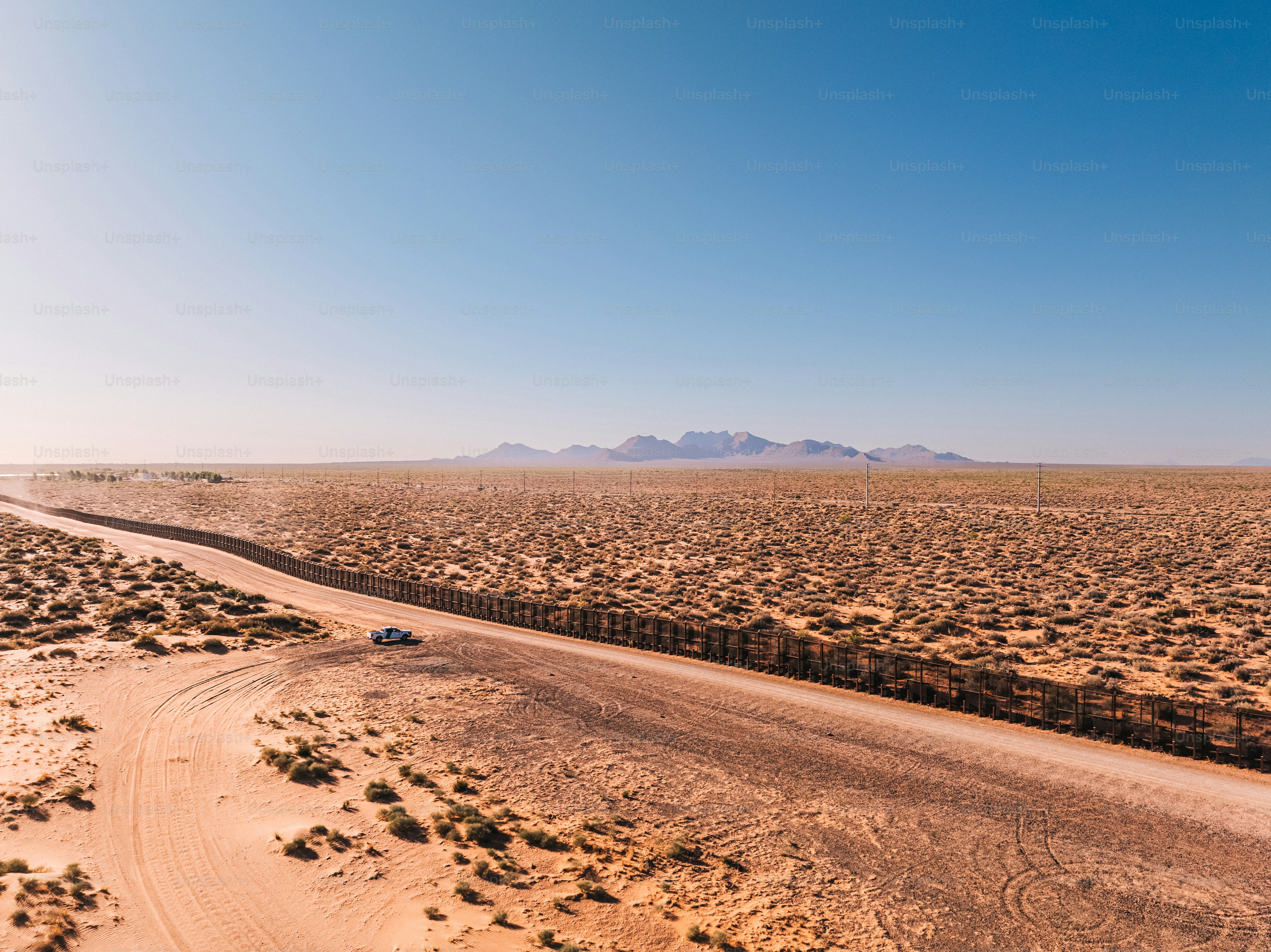A hot topic in political discussions: Border patrol SUV at the Mexico / United States border in El Paso Texas / New Mexico USA<br /><br />Photo taken in USA