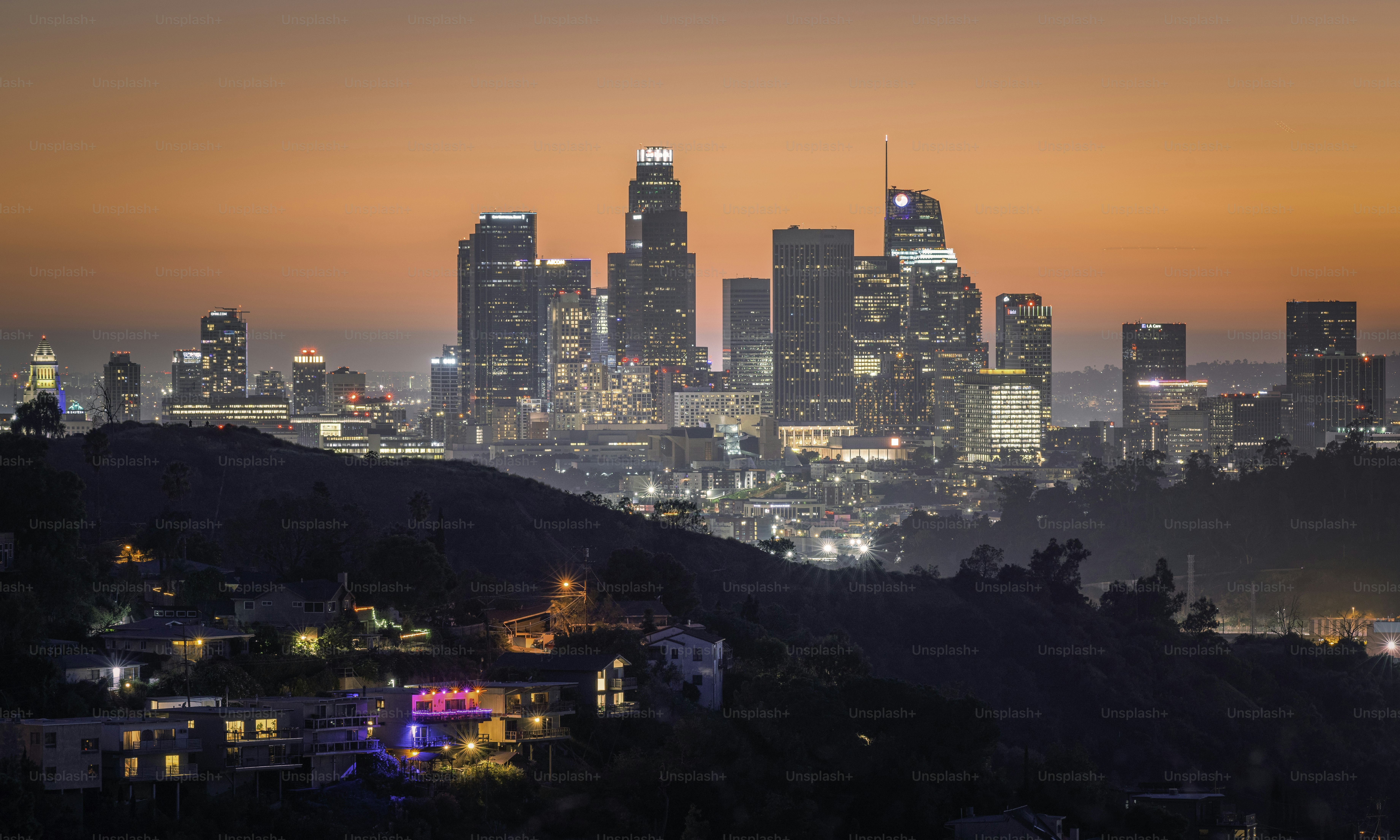 Cityscape of Los Angeles in dawn time