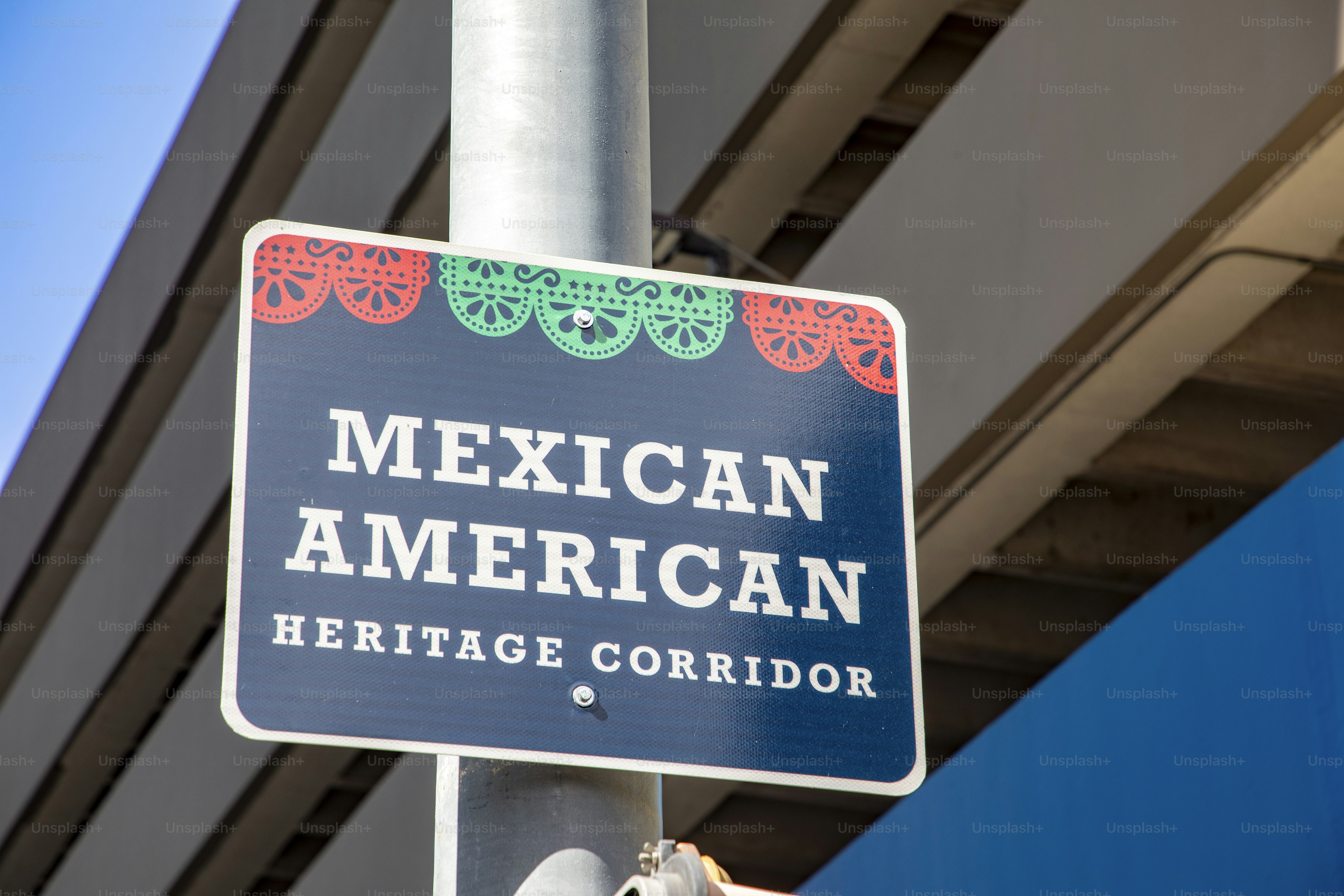 signage mexican american heritige corridor in the historic district in Austin, Texas, USA
