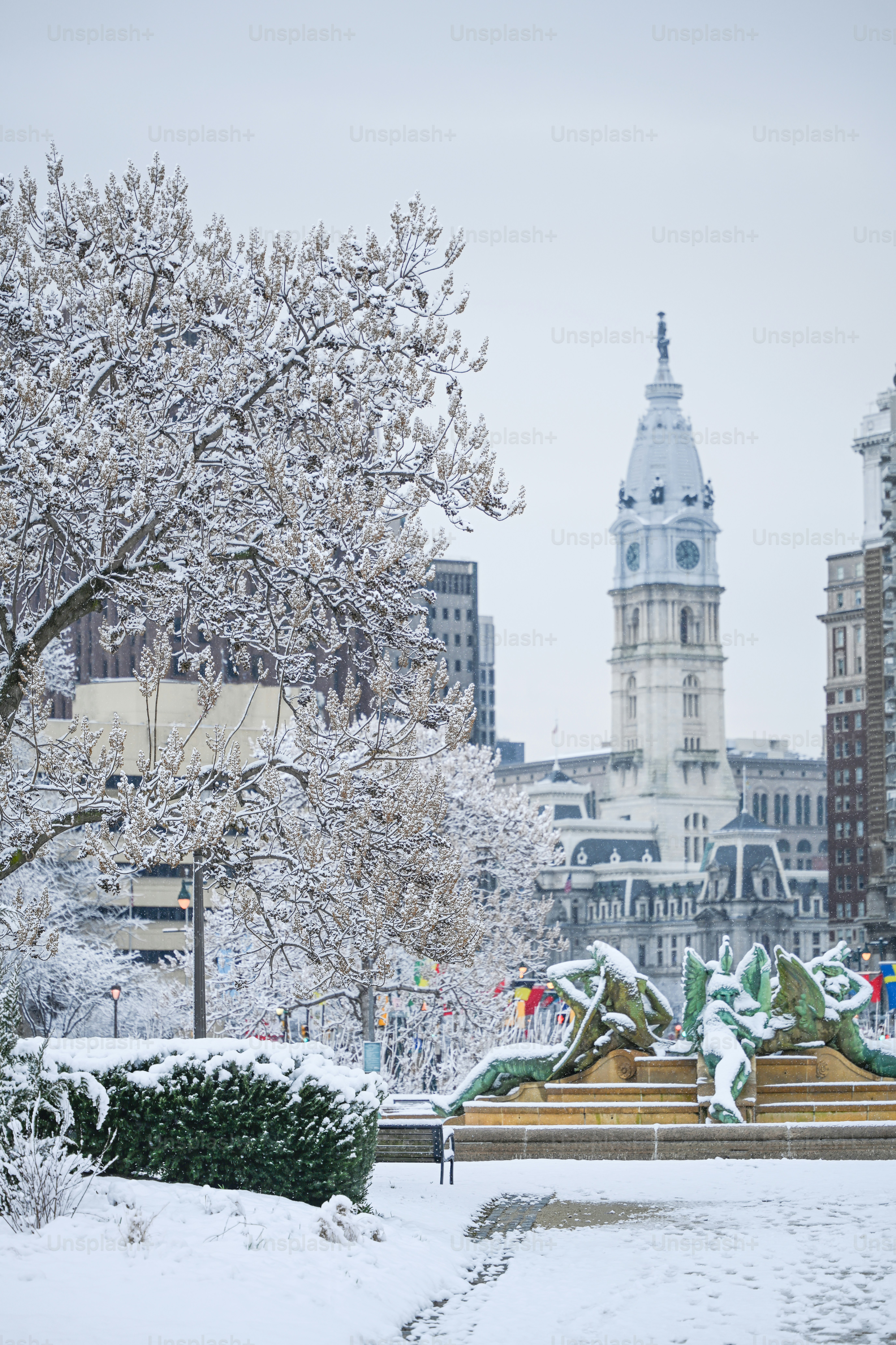 Snowy winter in center city Philadelphia