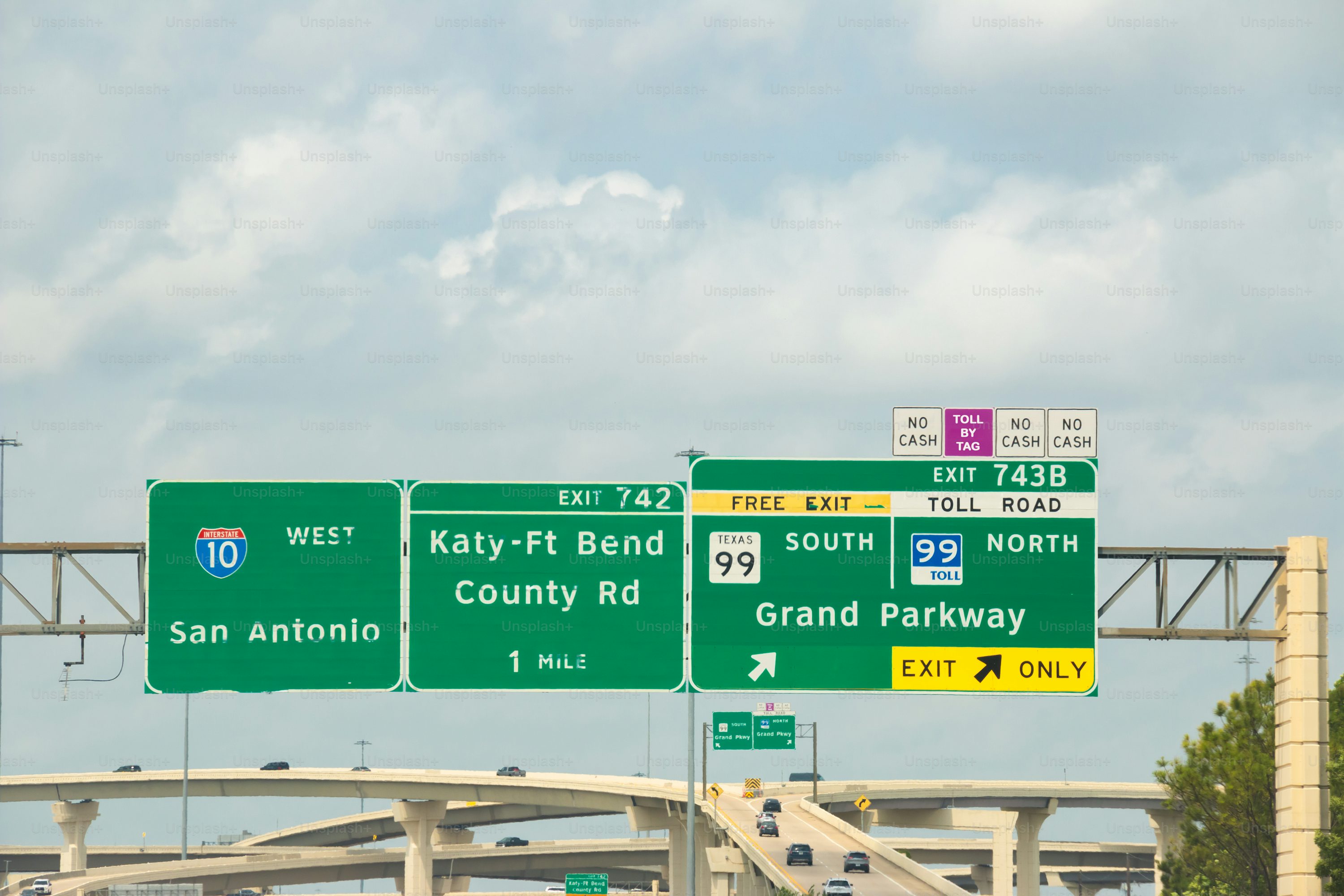 Elevated Overpass Roads in Texas at the Exit 99 near Baytown, Texas, USA.