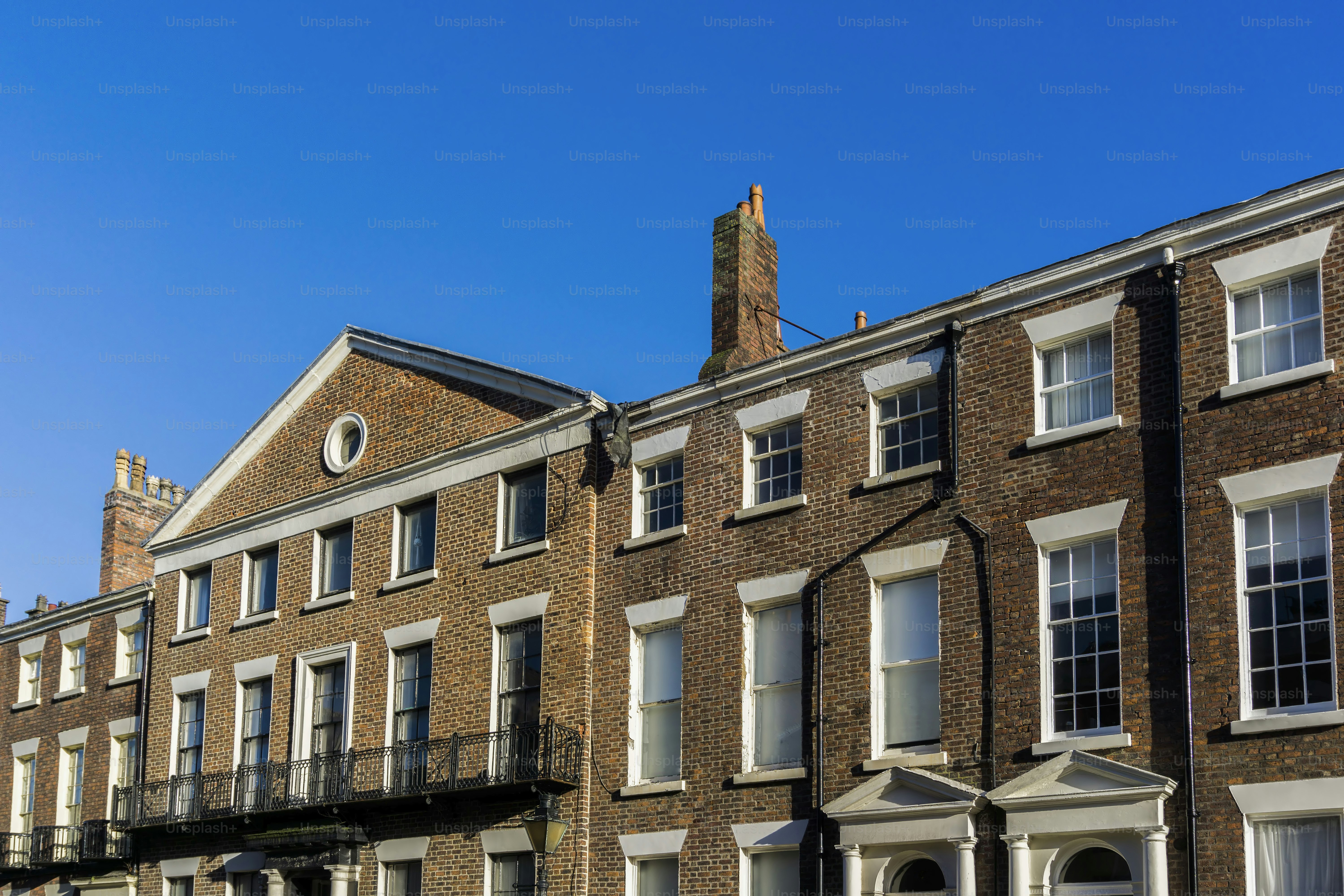 View of a row of terraced houses in the centre of Liverpool, UK.