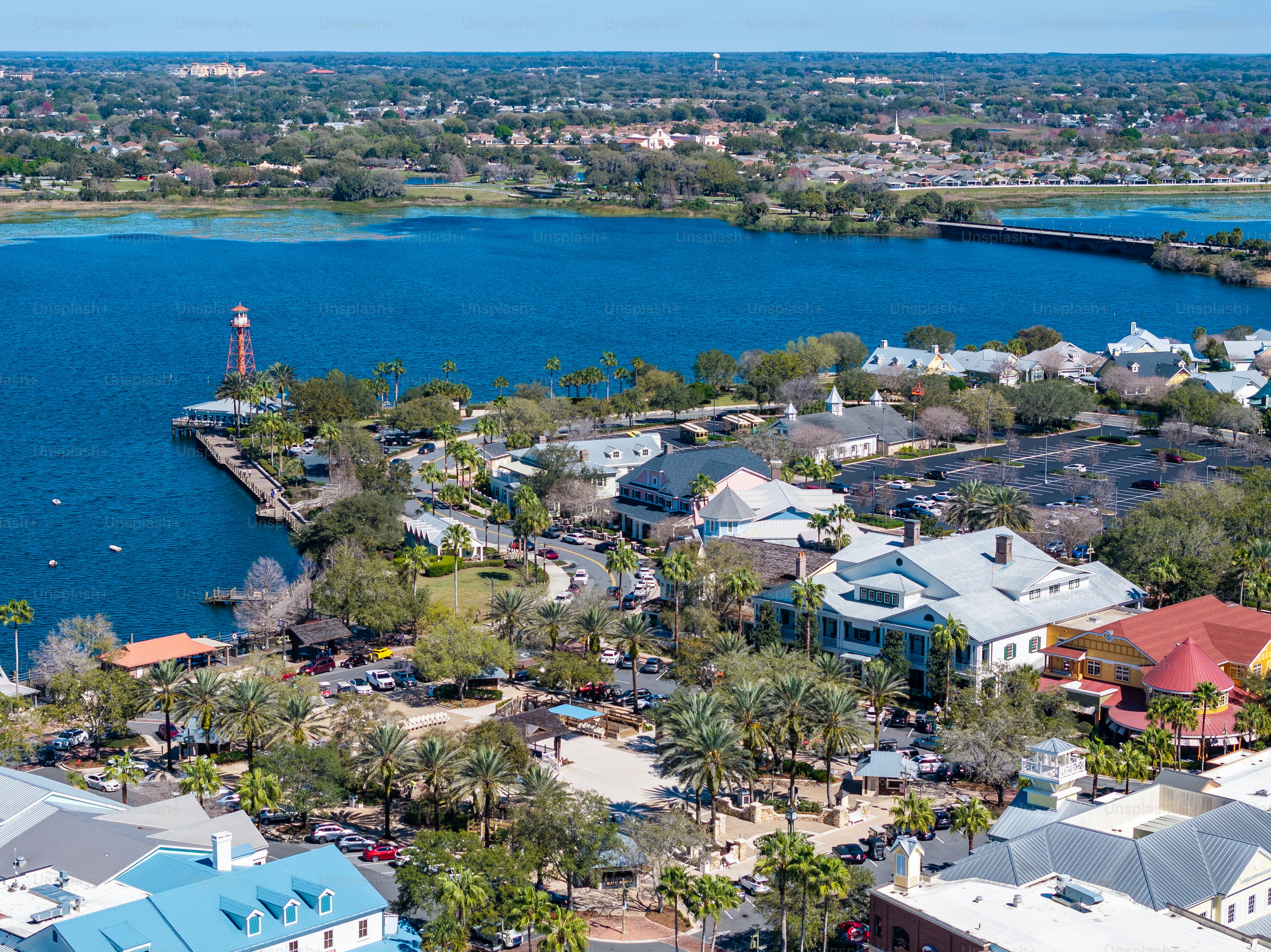 Aerial photo of Lake Sumter in the Villages, Florida.