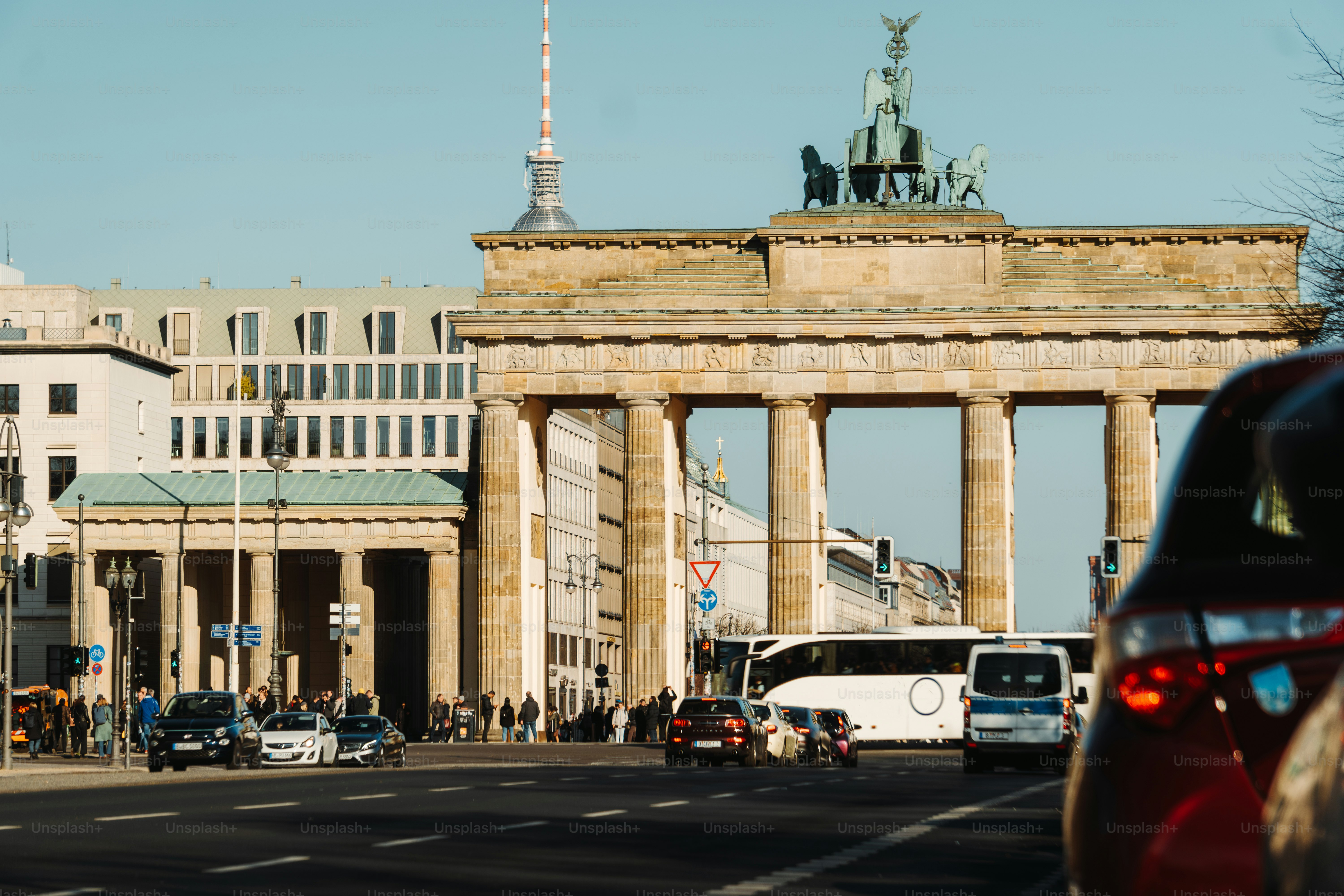 Brandenburg gate stands proudly in berlin's cityscape.