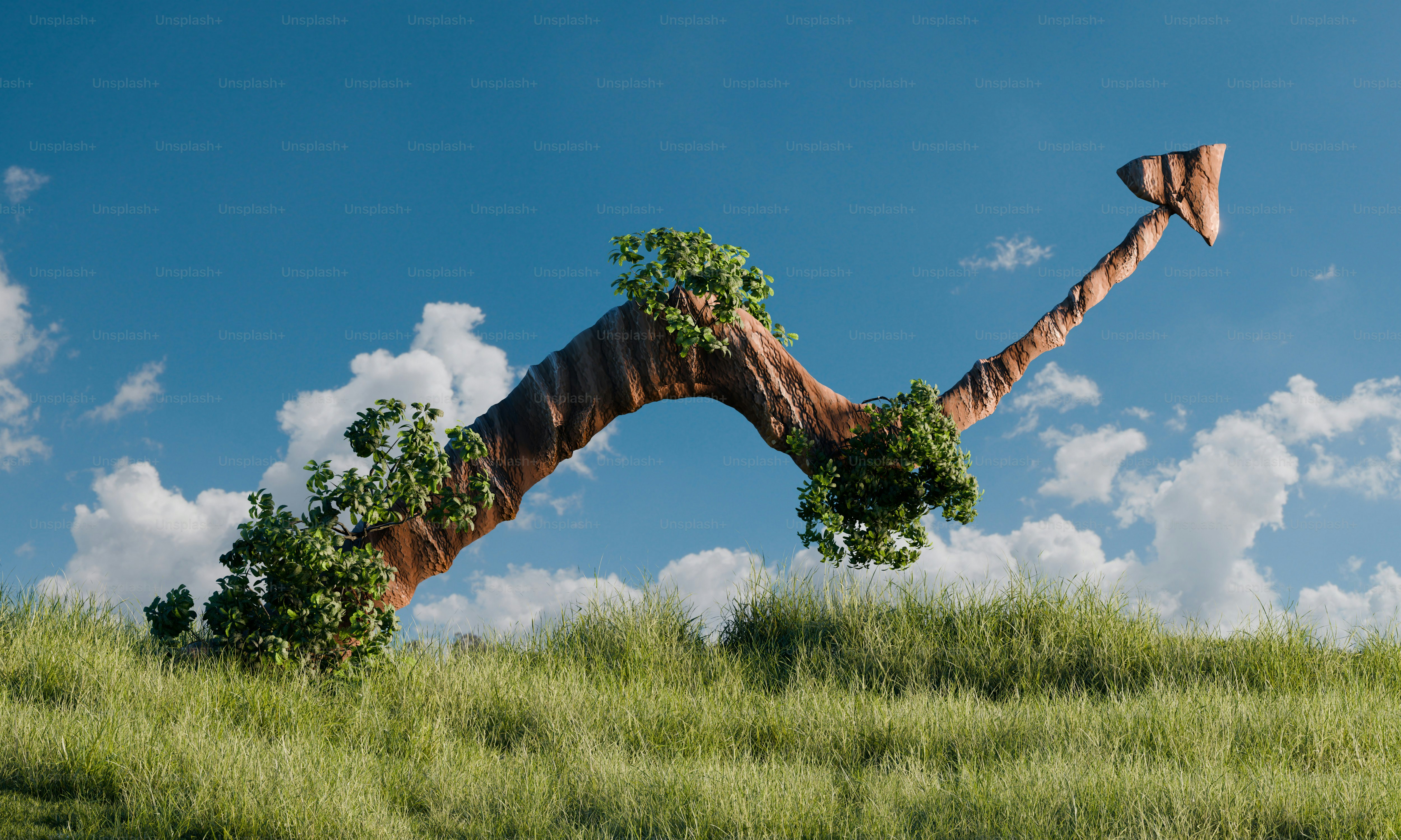 An arrow made of wood pointing upwards.