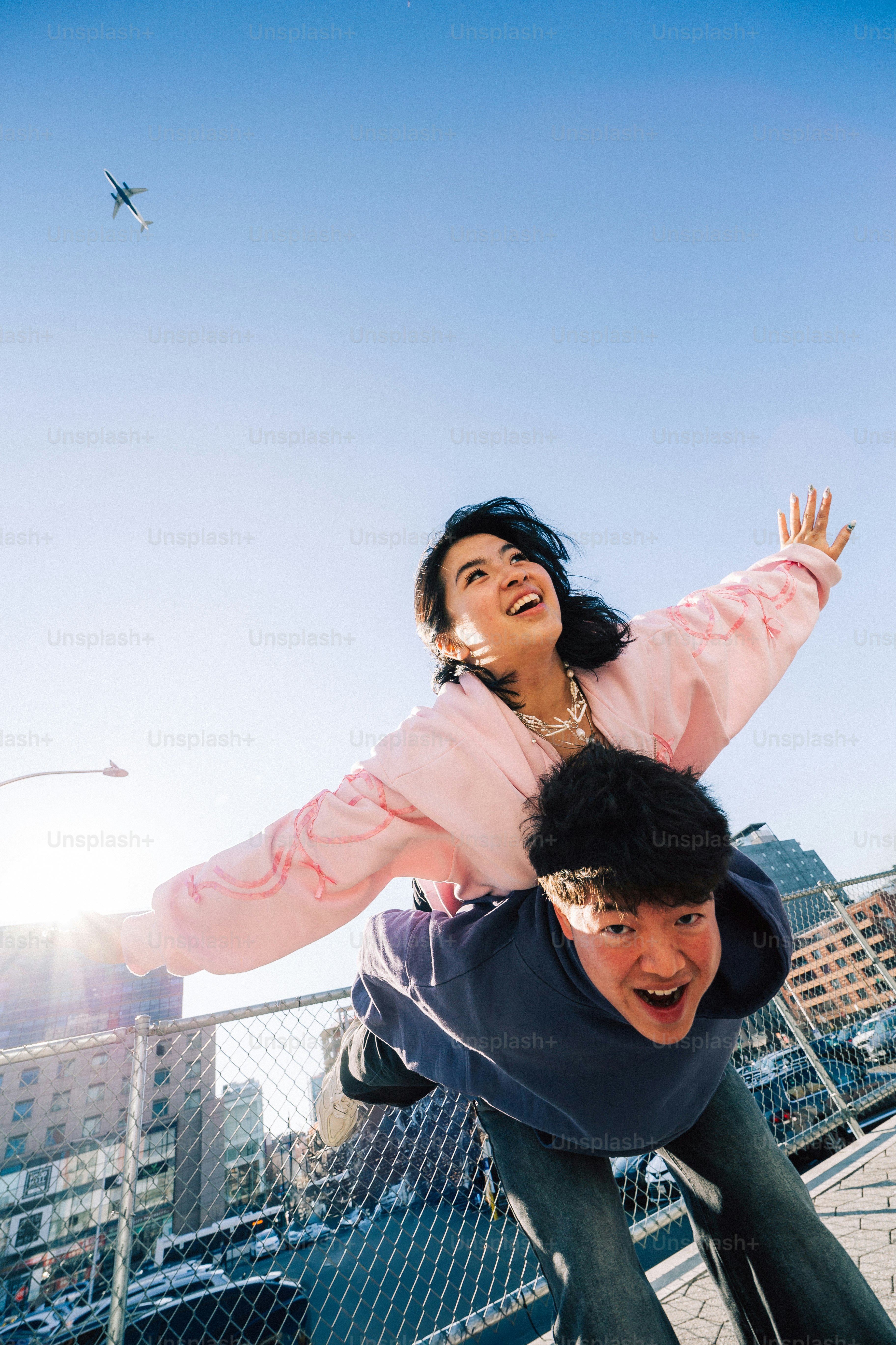 Happy friends playfully enjoy a sunny day.
