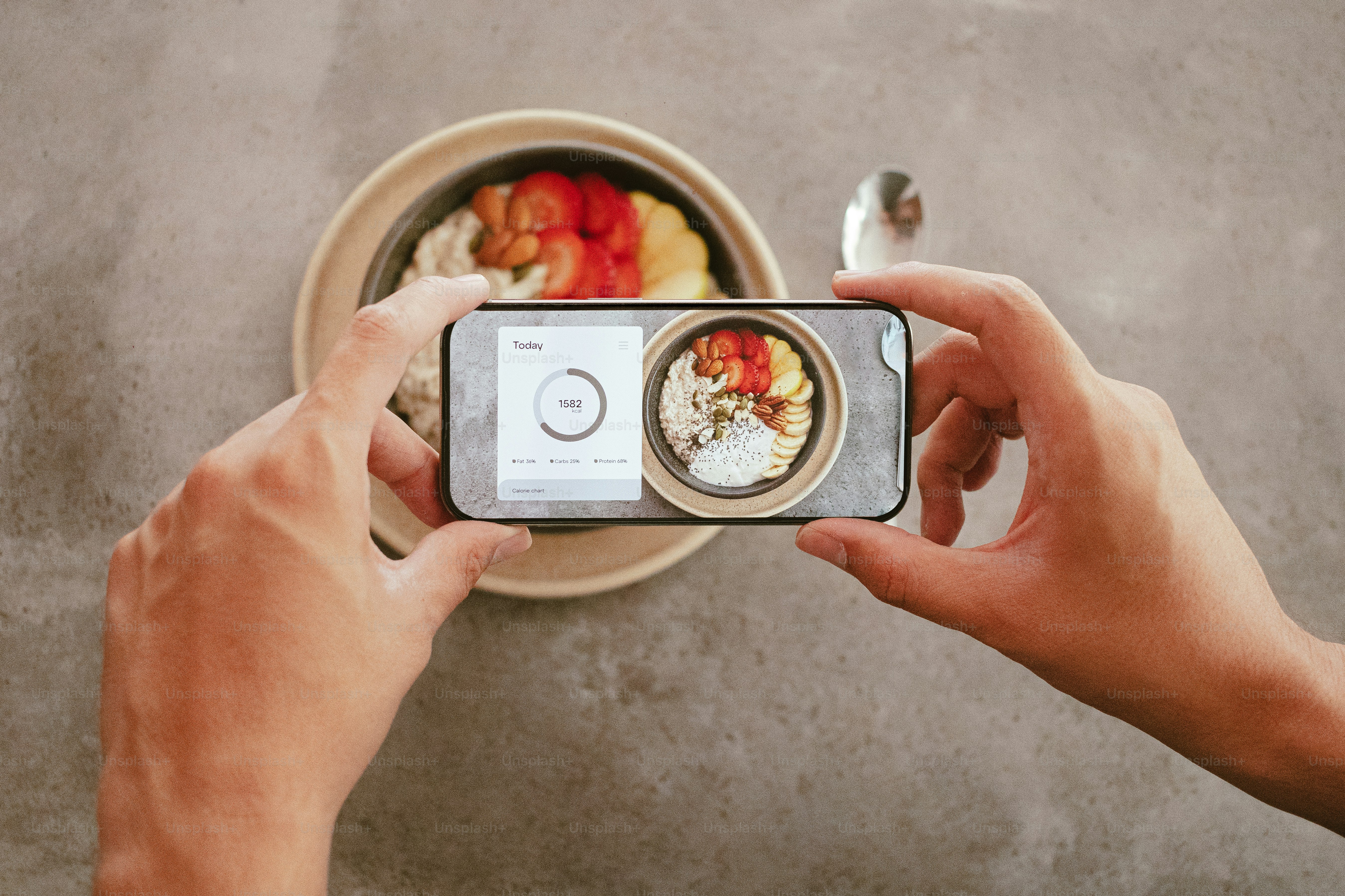 Taking a photo of a healthy bowl of food.