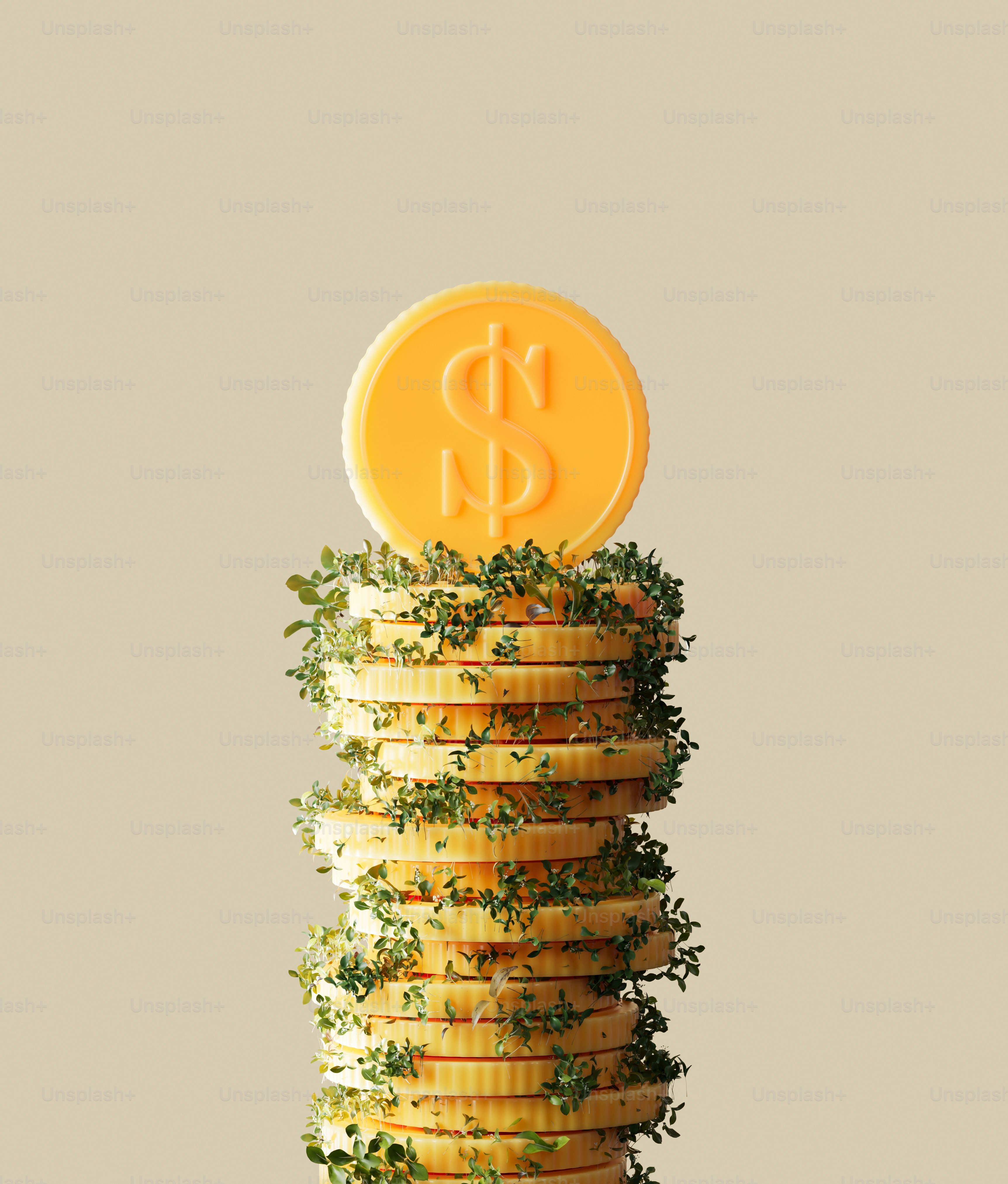Monete e verde che rappresentano la crescita finanziaria.