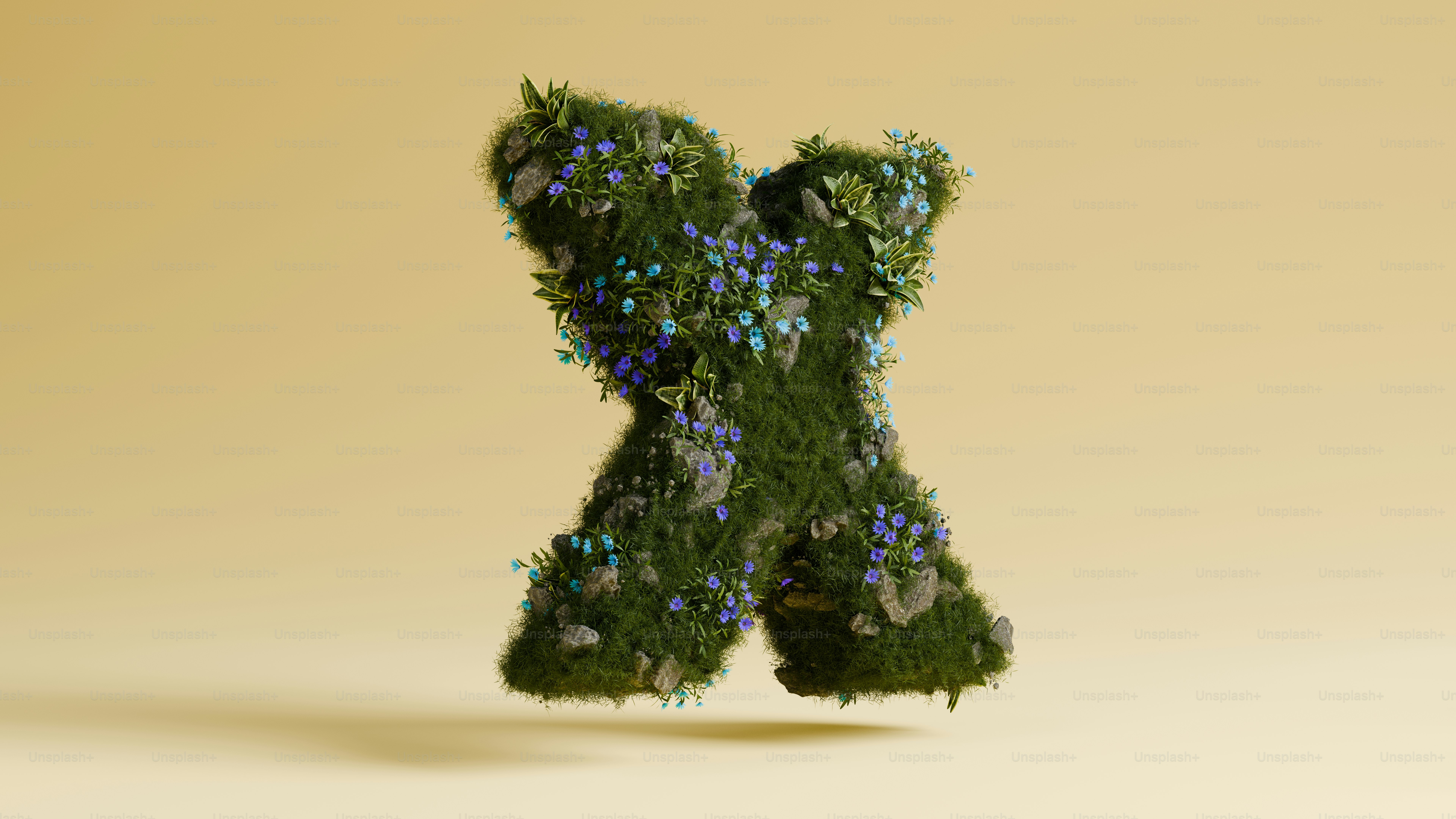 文字xは植物や花で覆われています。