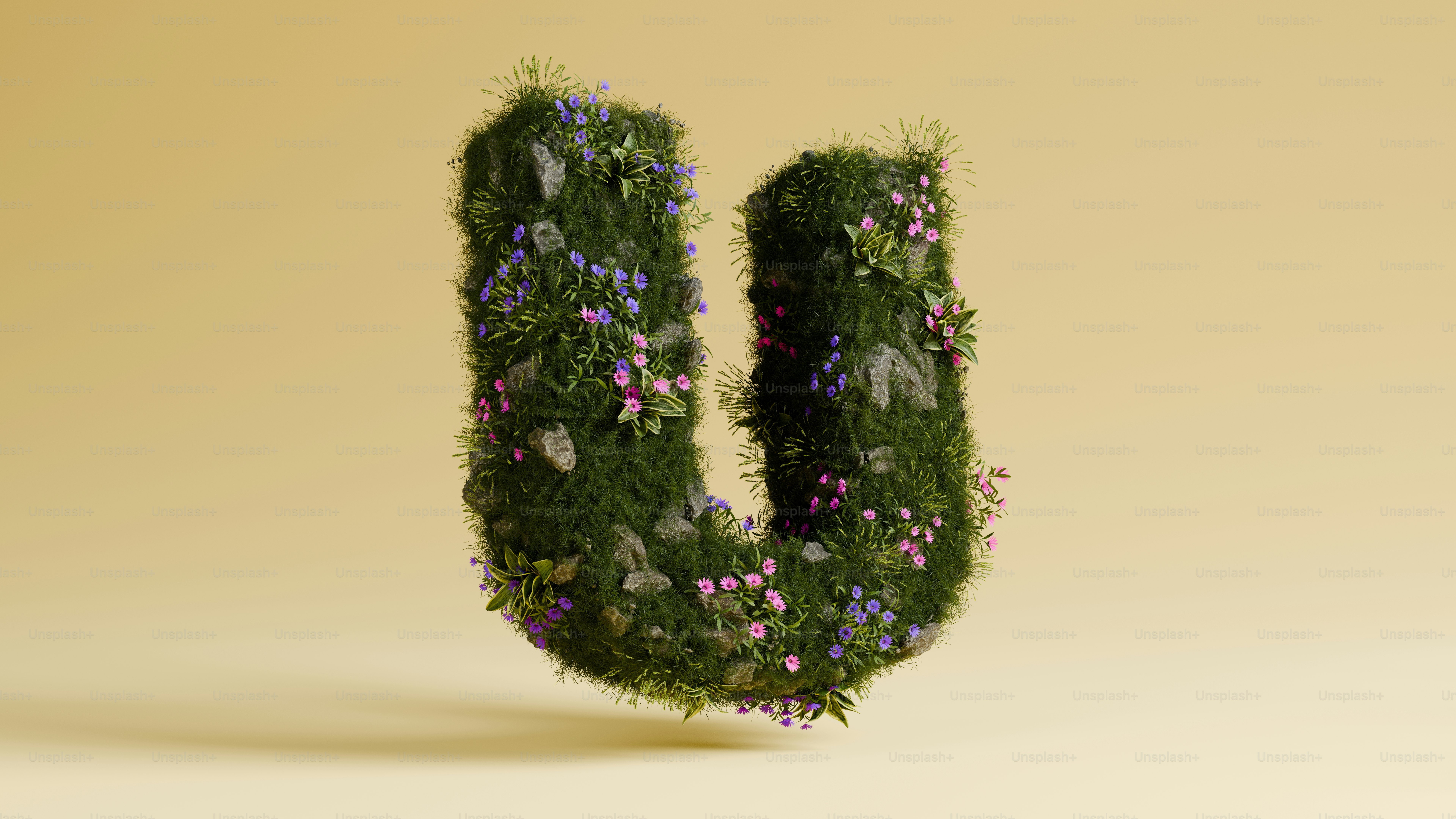 La lettera "u" è ricoperta di piante.