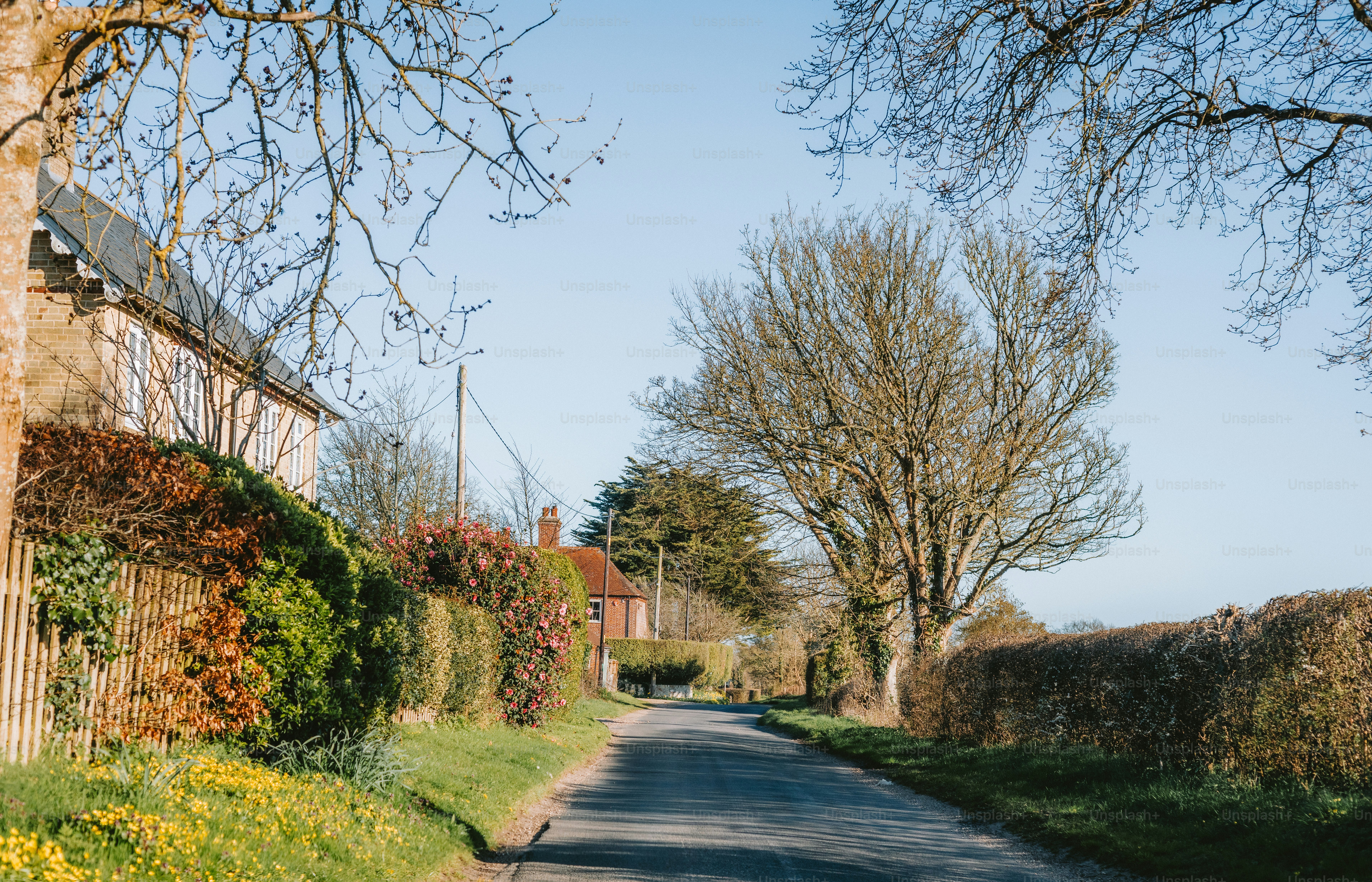 A winding road leads through the countryside.