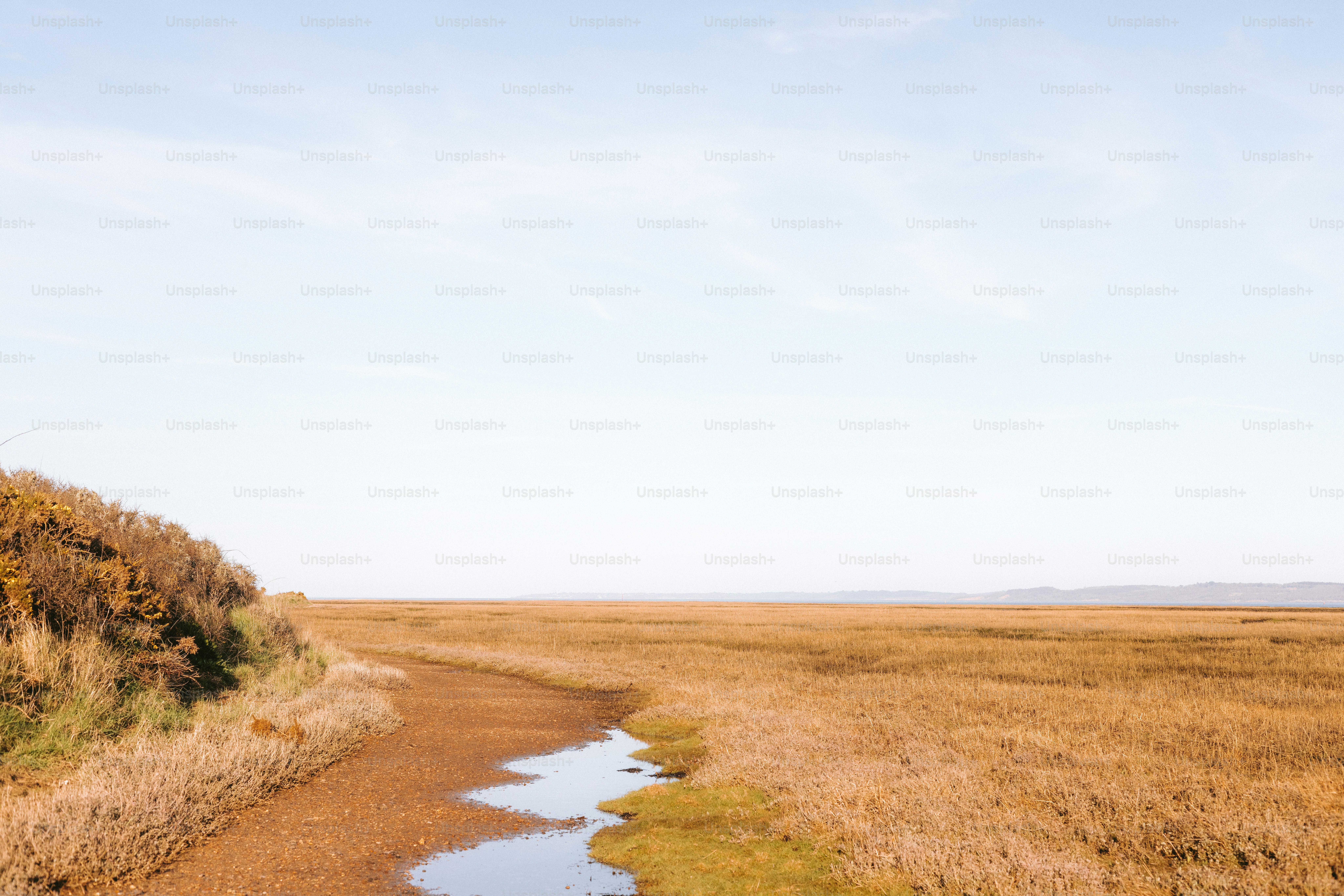 A waterway weaves through a marshy landscape.