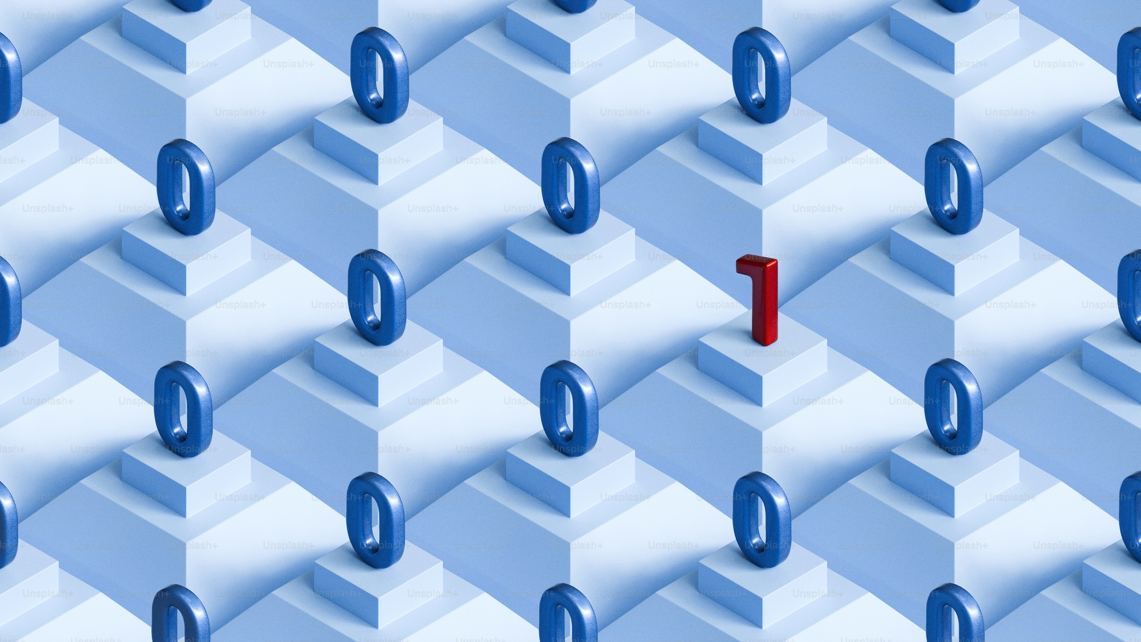 One red one stands out among many zeroes.