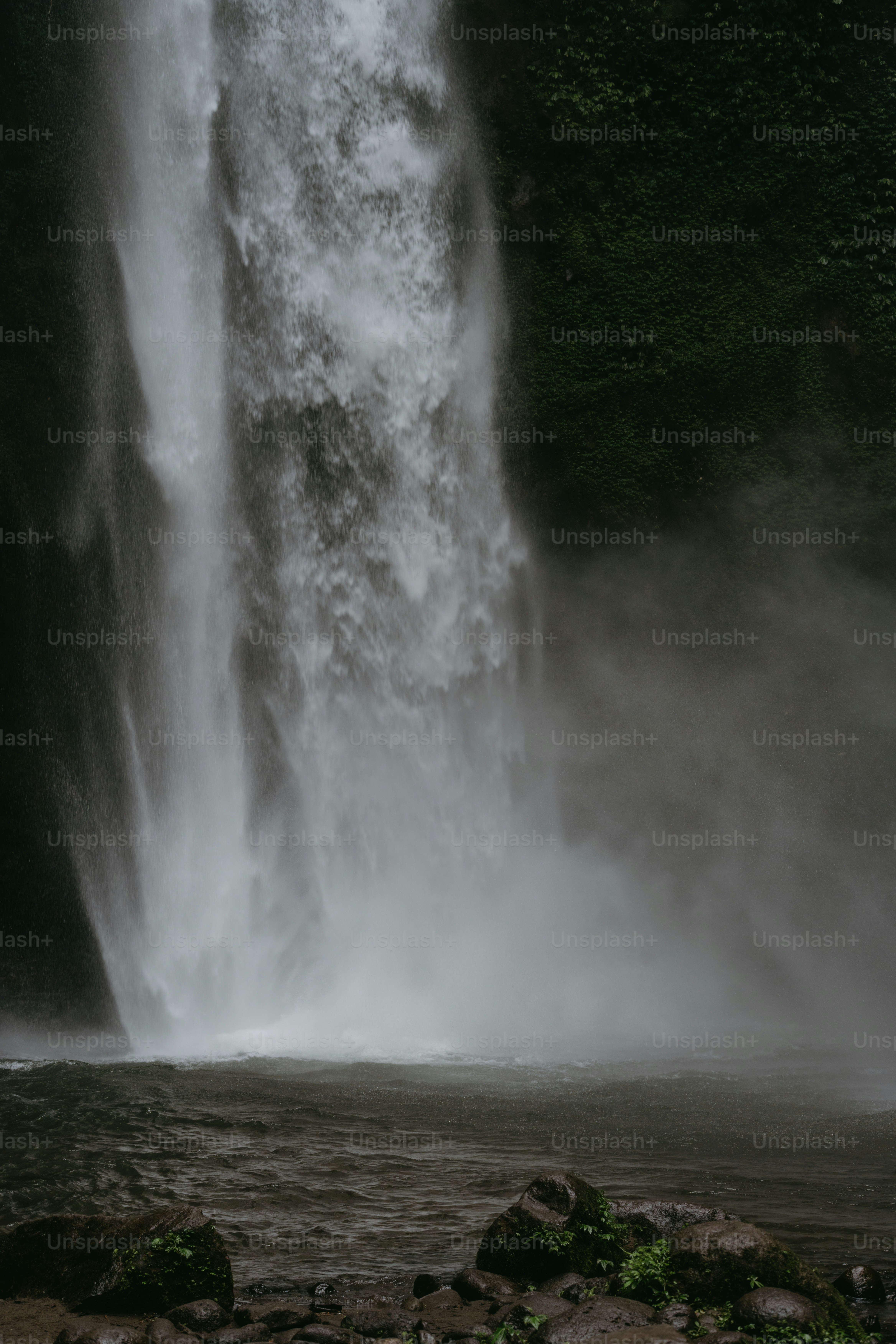 Une puissante chute d’eau tombe en cascade sur des falaises rocheuses.