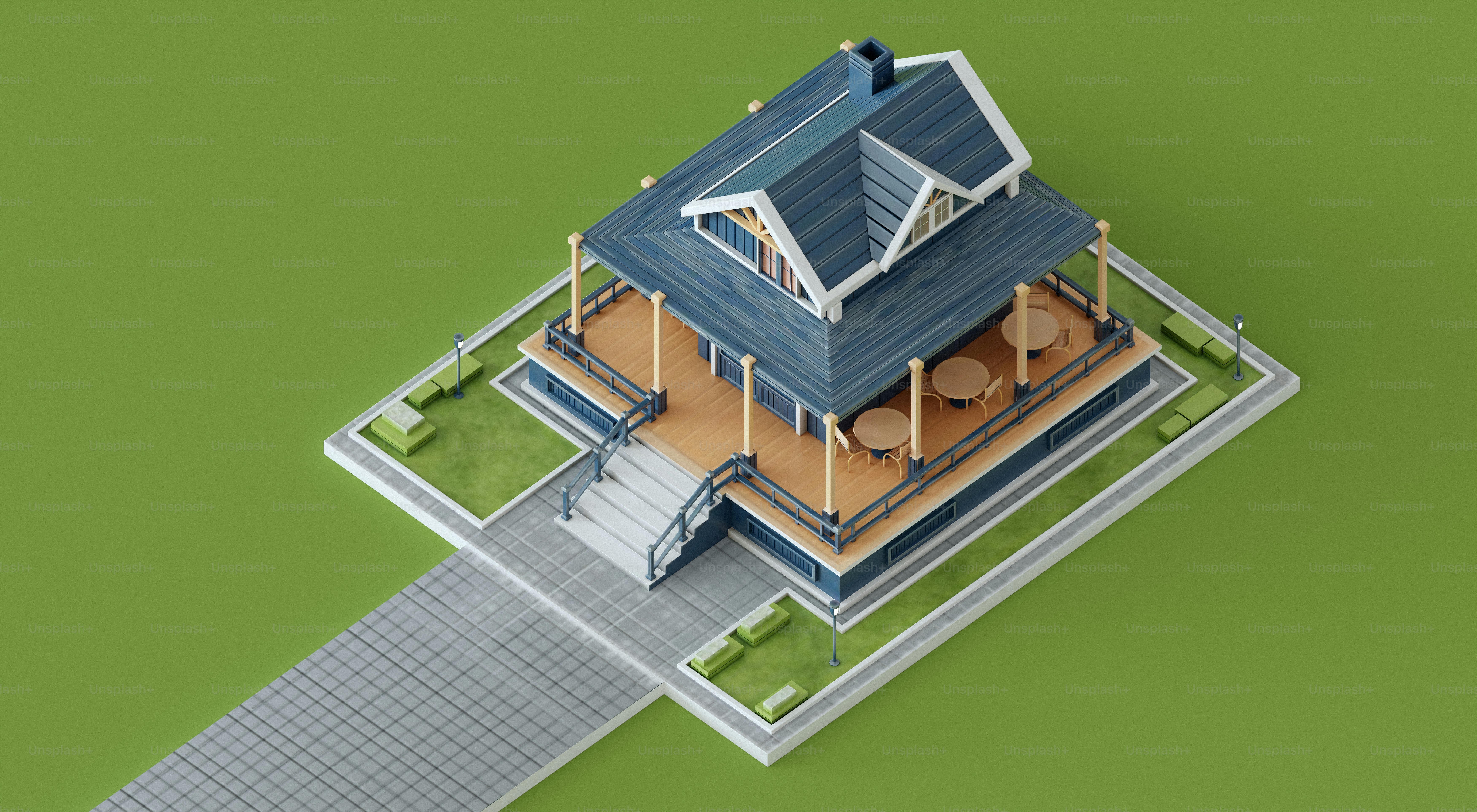 A stylized house rendered in 3d.