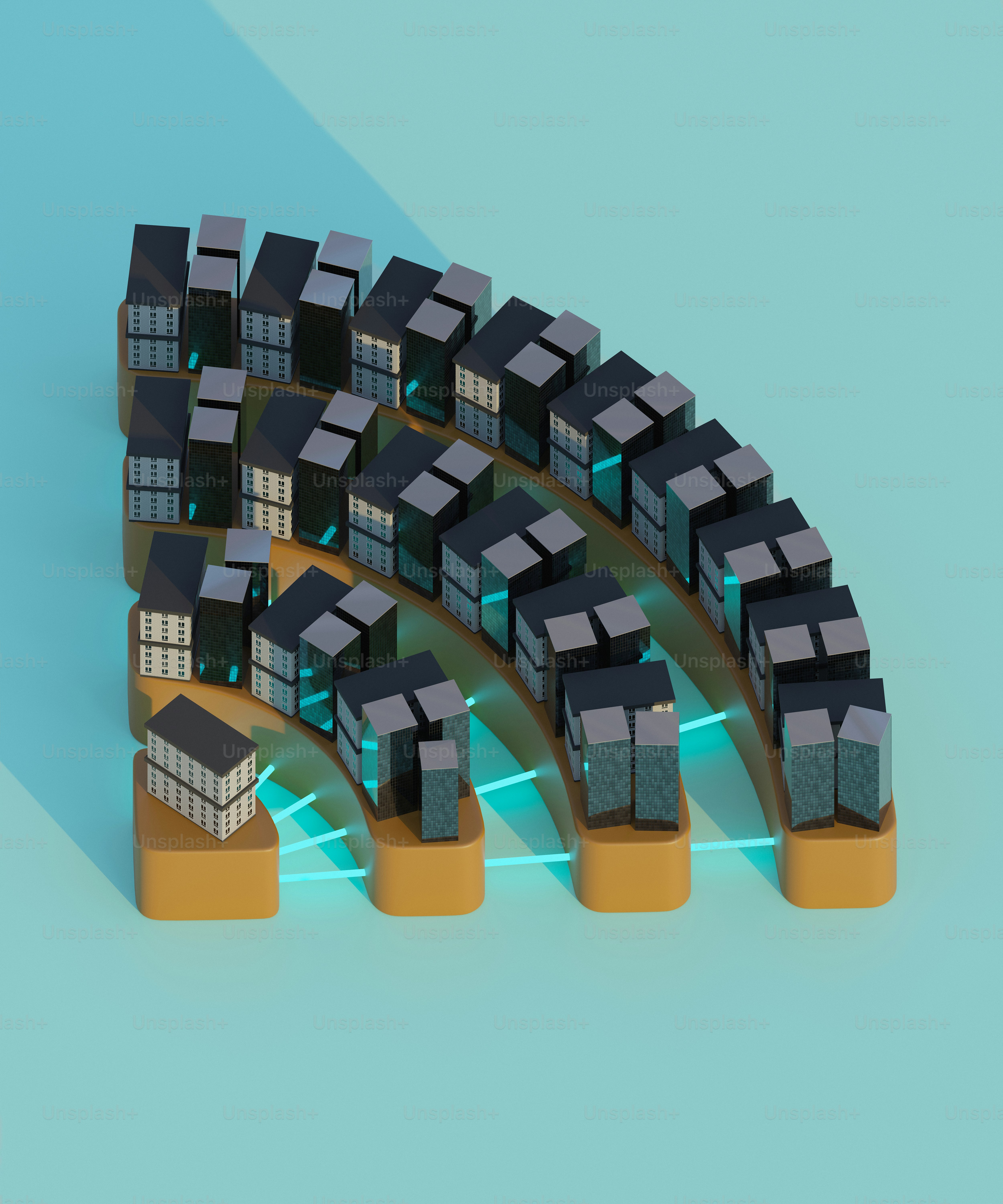 추상적인 블록 건물로 만든 와이파이 신호 기호.